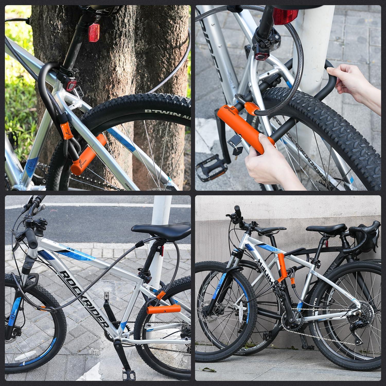 image:imageSportneer Bike Lock Heavy Duty Bike U Lock with 6ft Security Steel Cable 18mm Shackle Bicycle ULocks with Keys and Sturdy Mounting Bracket for Road Mountain Bike Bicycle Size 115x625BlackOrange
