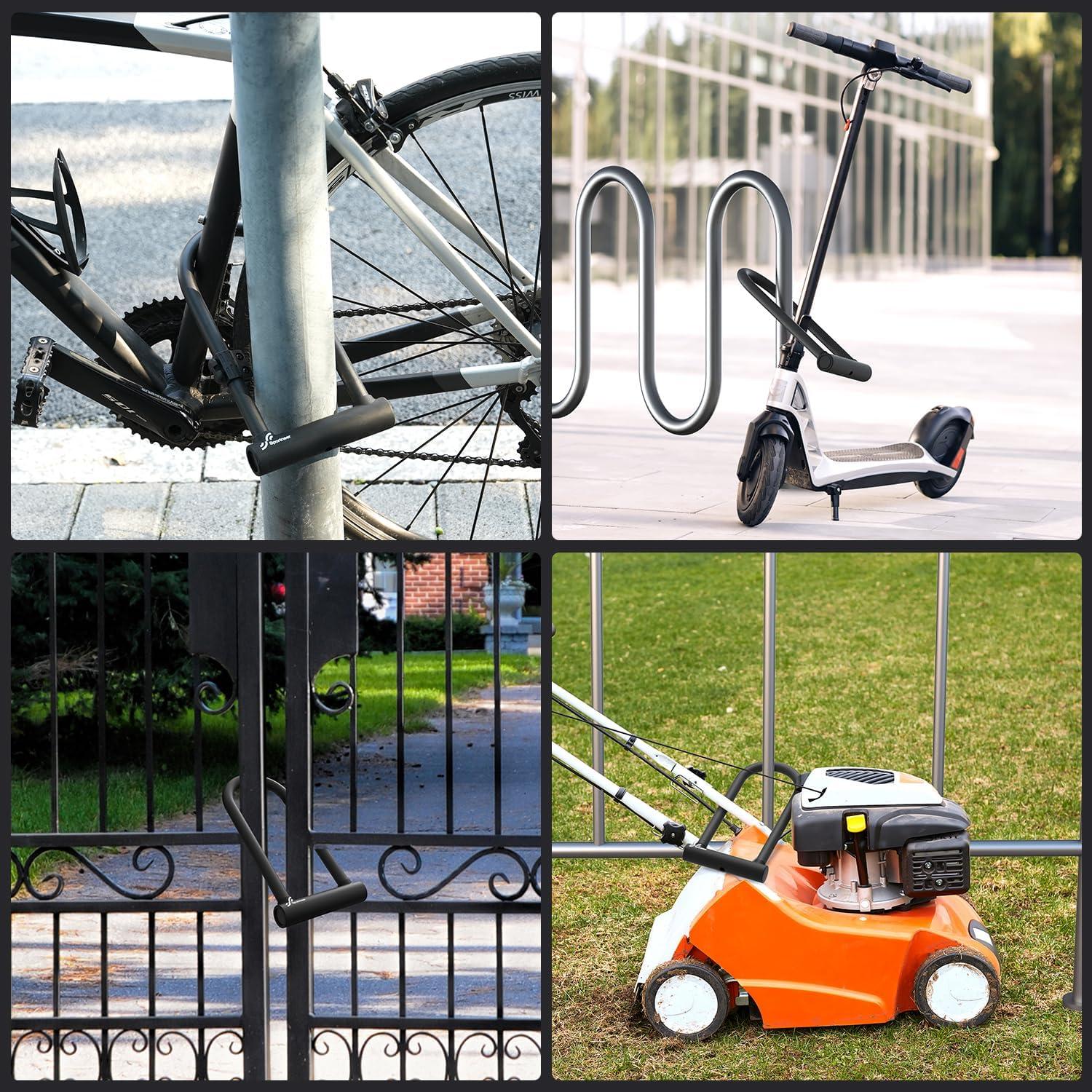 image:imageSportneer Bike Lock Heavy Duty Bike U Lock with 6ft Security Steel Cable 18mm Shackle Bicycle ULocks with Keys and Sturdy Mounting Bracket for Road Mountain Bike Bicycle Size 115x625Black