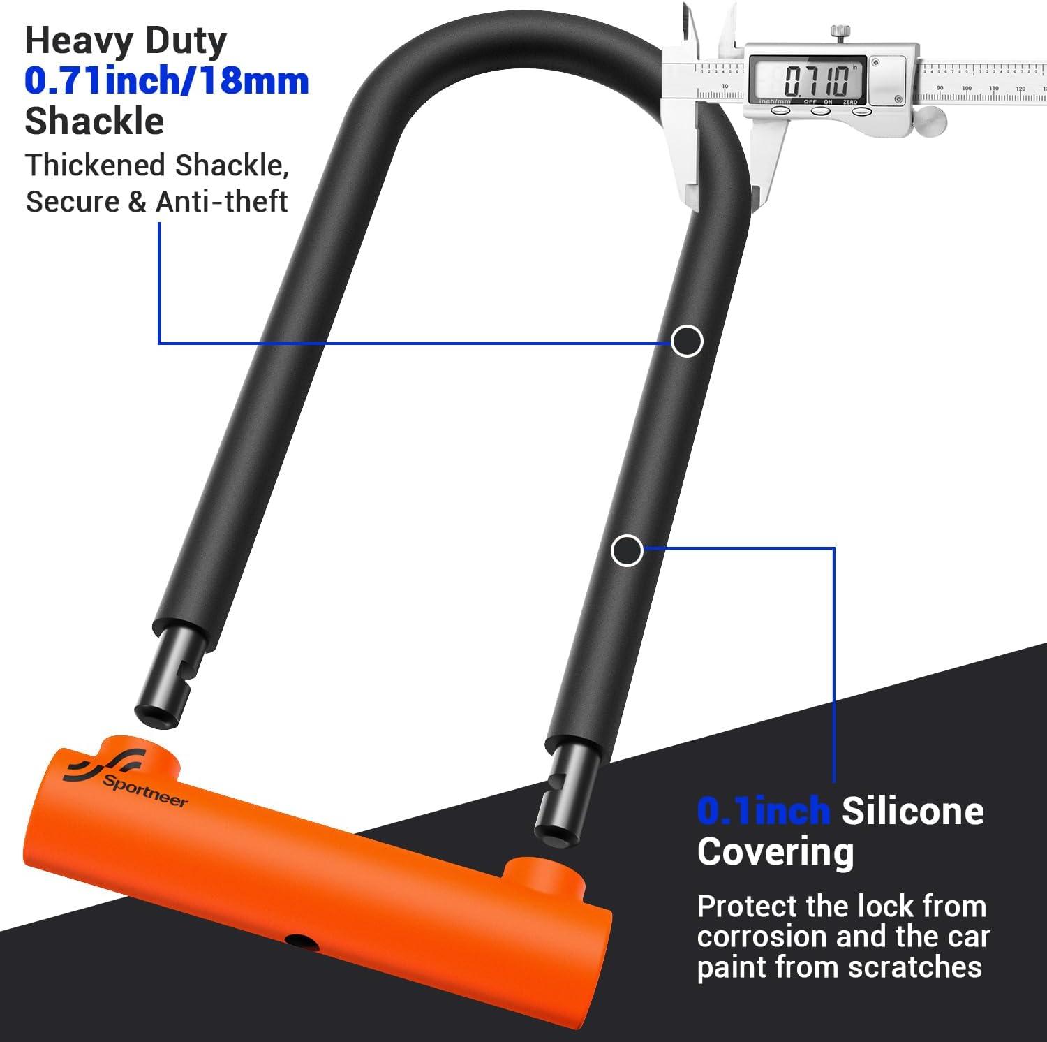 image:imageSportneer Bike Lock Heavy Duty Bike U Lock with 6ft Security Steel Cable 18mm Shackle Bicycle ULocks with Keys and Sturdy Mounting Bracket for Road Mountain Bike Bicycle Size 115x625BlackOrange