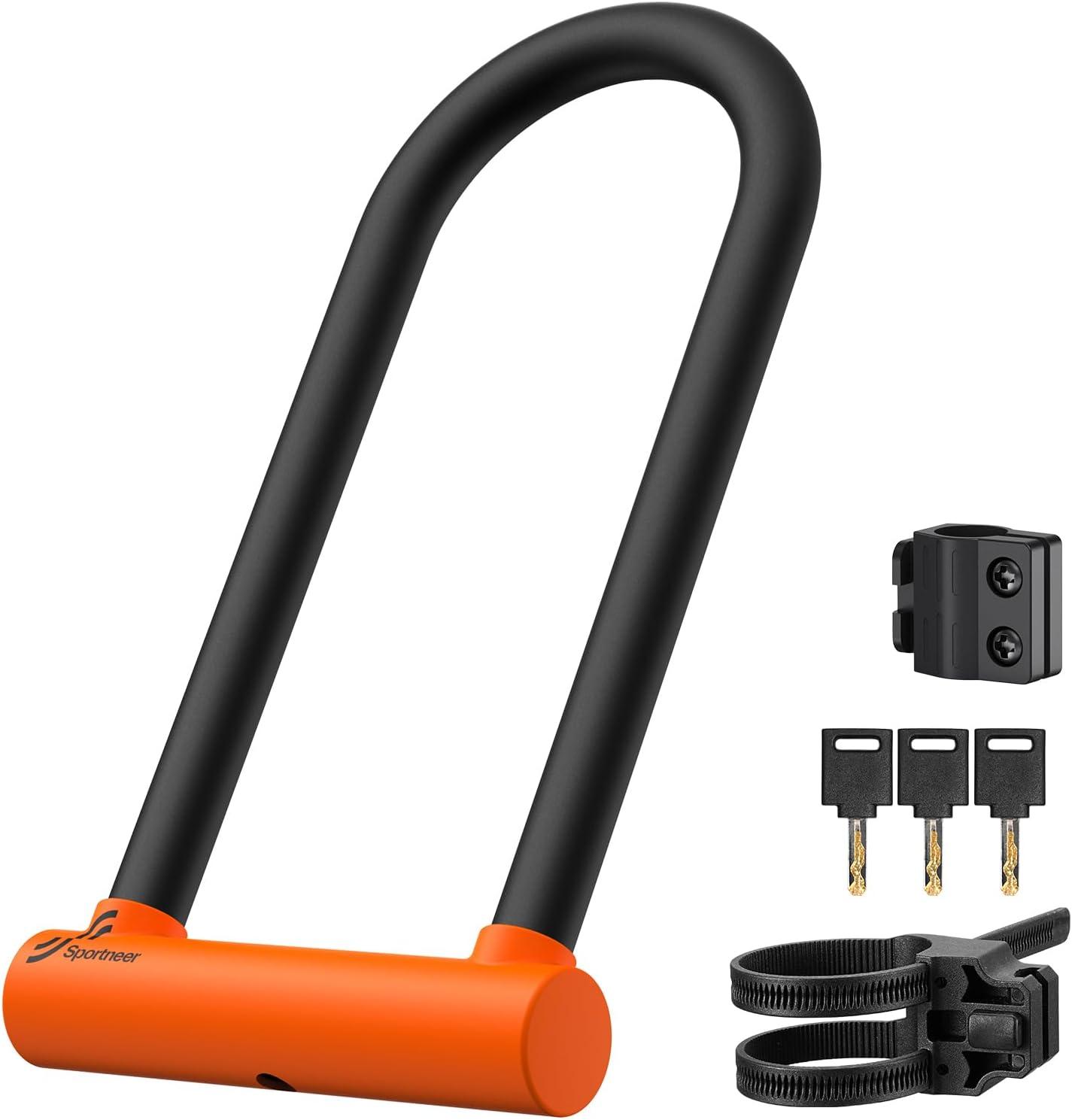 image:imageSportneer Bike Lock Heavy Duty Bike U Lock with 6ft Security Steel Cable 18mm Shackle Bicycle ULocks with Keys and Sturdy Mounting Bracket for Road Mountain Bike Bicycle Size 115x625BlackOrange