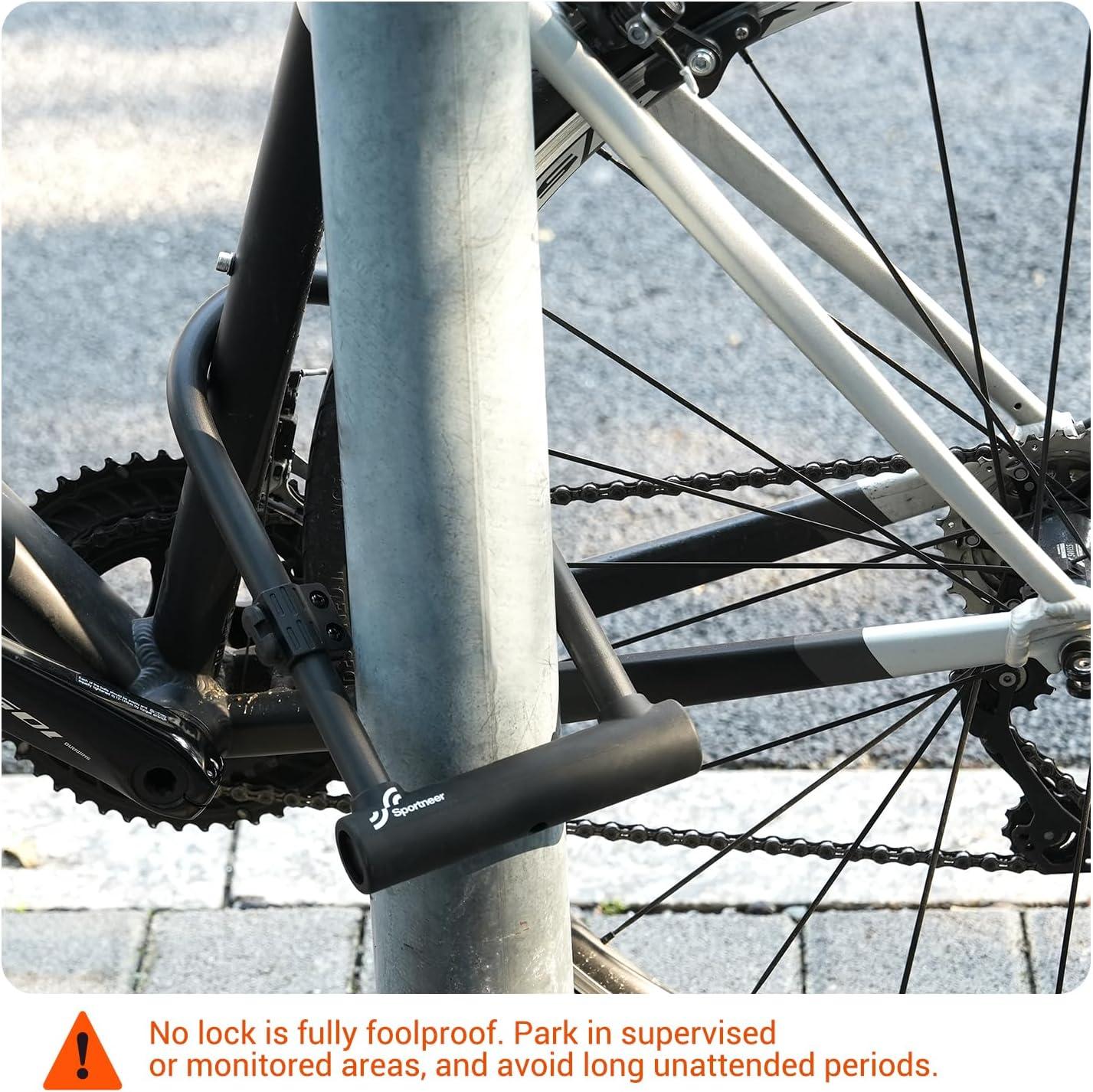image:imageSportneer Bike Lock Heavy Duty Bike U Lock with 6ft Security Steel Cable 18mm Shackle Bicycle ULocks with Keys and Sturdy Mounting Bracket for Road Mountain Bike Bicycle Size 115x625Black