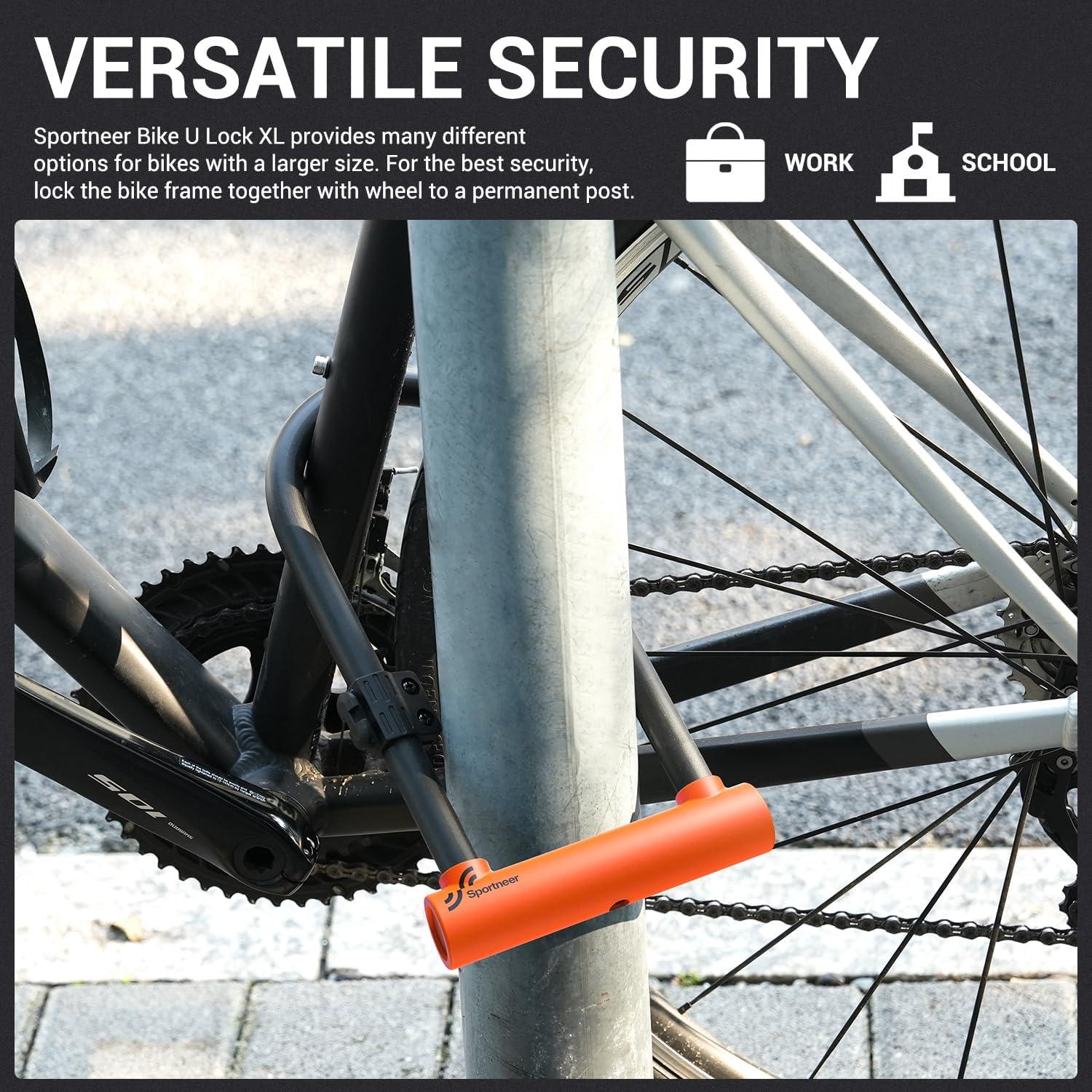 image:imageSportneer Bike Lock Heavy Duty Bike U Lock with 6ft Security Steel Cable 18mm Shackle Bicycle ULocks with Keys and Sturdy Mounting Bracket for Road Mountain Bike Bicycle Size 115x625BlackOrange