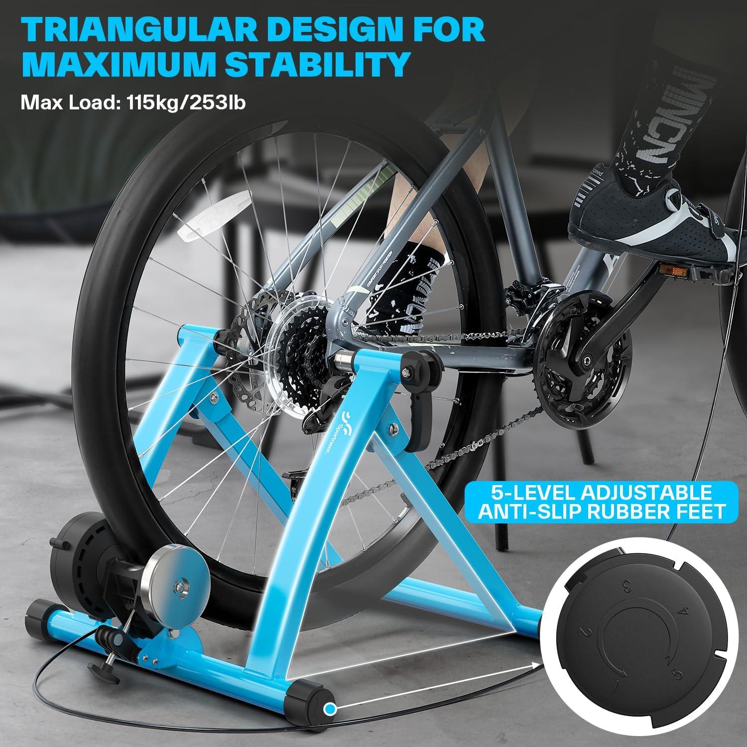 image:imageSportneer Bike Trainer Magnetic Stationary Bike Stand for 2628 amp 700C Wheels Adjustable 6 Level Resistance Bike Trainer Stand for Indoor Riding with Quick Release Lever amp Front Wheel Riser BlockBlue