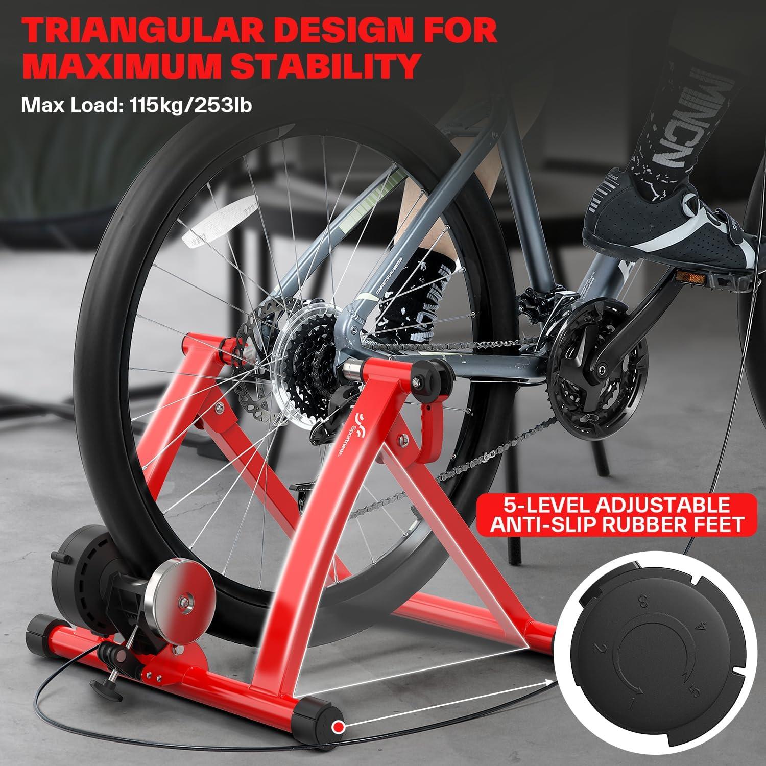 image:imageSportneer Bike Trainer Magnetic Stationary Bike Stand for 2628 amp 700C Wheels Adjustable 6 Level Resistance Bike Trainer Stand for Indoor Riding with Quick Release Lever amp Front Wheel Riser BlockRed