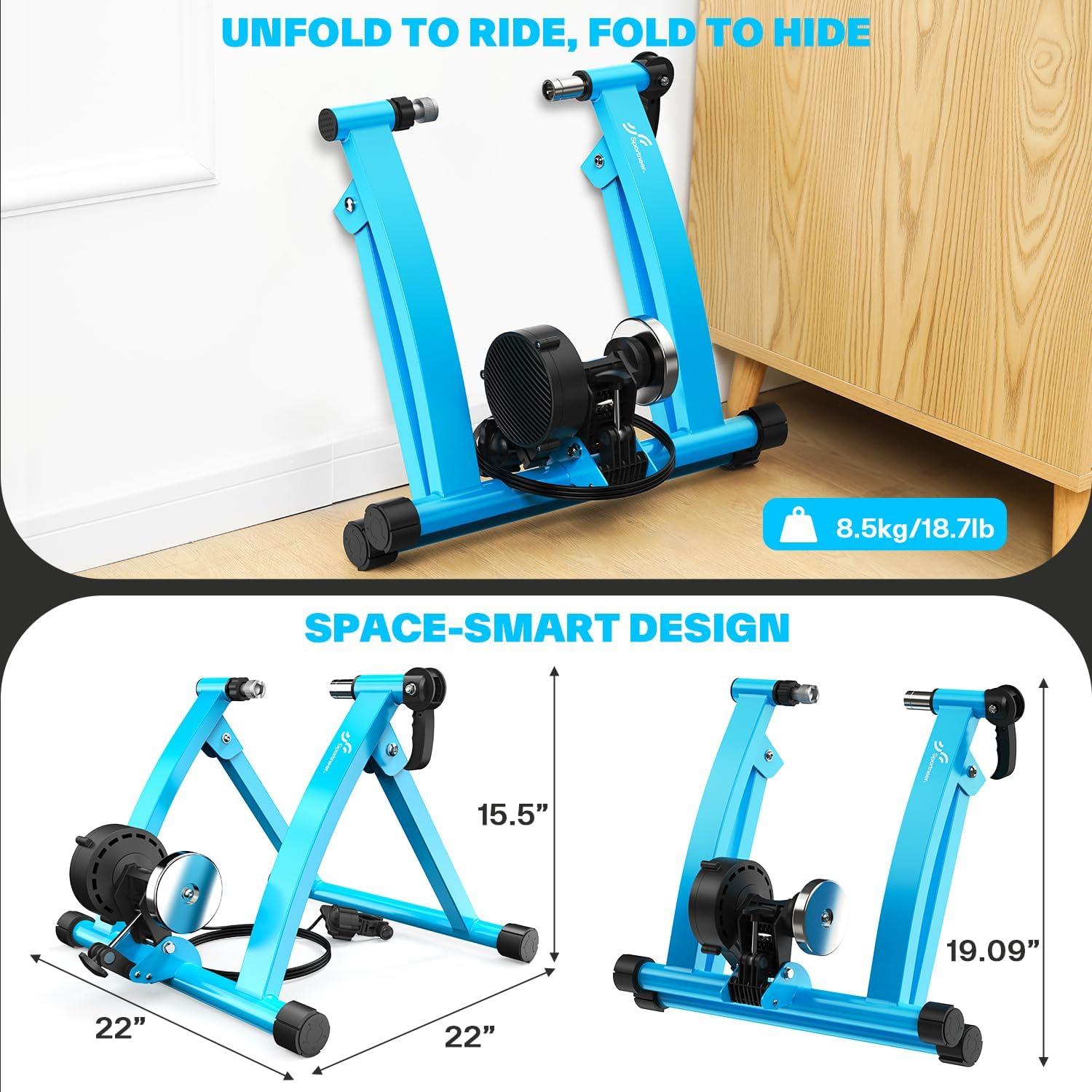 image:imageSportneer Bike Trainer Magnetic Stationary Bike Stand for 2628 amp 700C Wheels Adjustable 6 Level Resistance Bike Trainer Stand for Indoor Riding with Quick Release Lever amp Front Wheel Riser BlockBlue