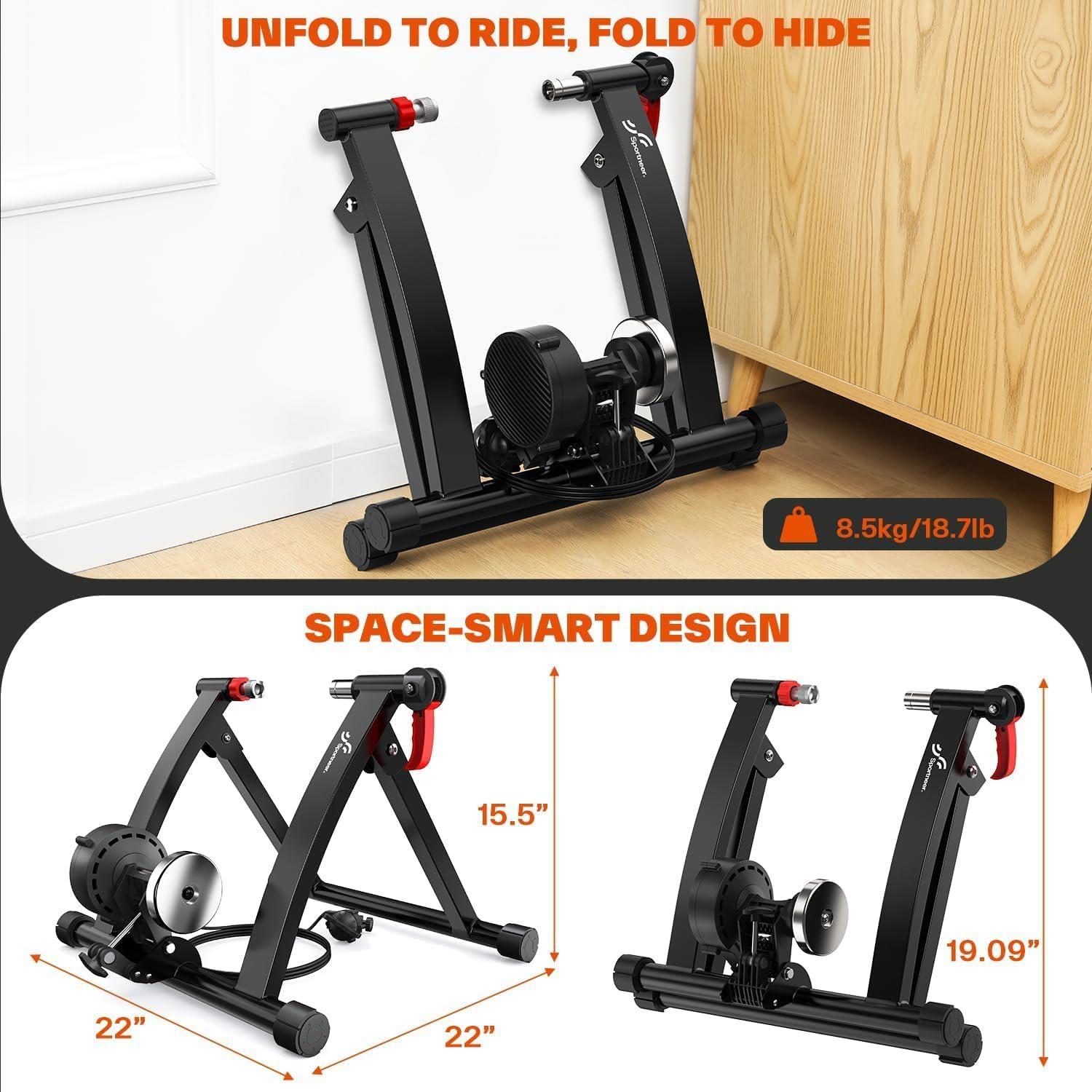 image:imageSportneer Bike Trainer Magnetic Stationary Bike Stand for 2628 amp 700C Wheels Adjustable 6 Level Resistance Bike Trainer Stand for Indoor Riding with Quick Release Lever amp Front Wheel Riser BlockBlack