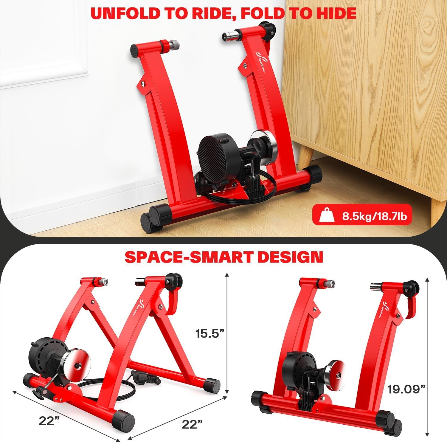image:imageSportneer Bike Trainer Magnetic Stationary Bike Stand for 2628 amp 700C Wheels Adjustable 6 Level Resistance Bike Trainer Stand for Indoor Riding with Quick Release Lever amp Front Wheel Riser BlockRed