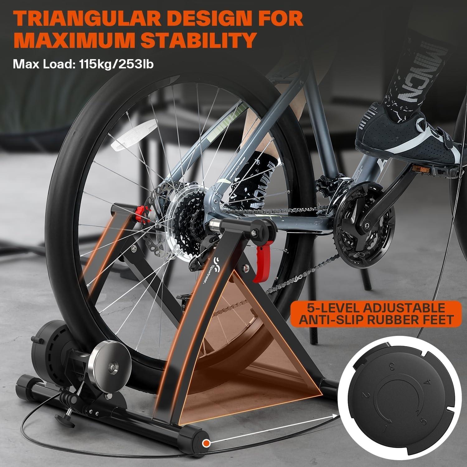 image:imageSportneer Bike Trainer Magnetic Stationary Bike Stand for 2628 amp 700C Wheels Adjustable 6 Level Resistance Bike Trainer Stand for Indoor Riding with Quick Release Lever amp Front Wheel Riser BlockBlack