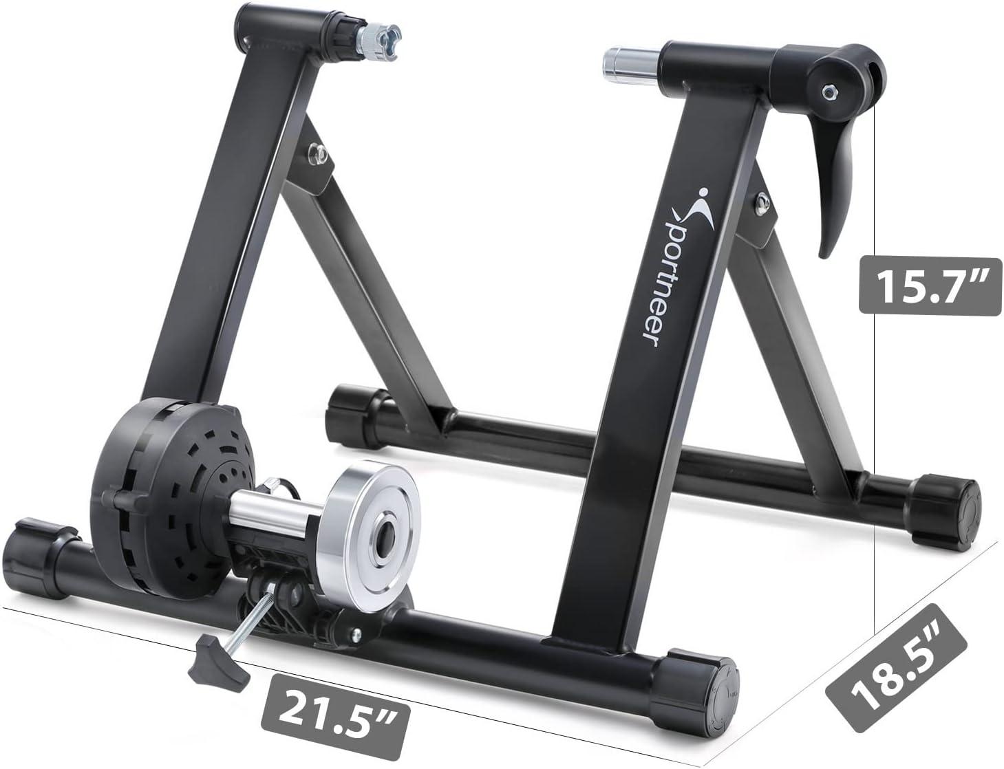 image:imageSportneer Bike Trainer Magnetic Stationary Stand for 2628 amp 700C Wheels 8 Level Resistance Portable Stainless Steel Indoor Trainer with Quick Release Lever amp Front Wheel Riser Block