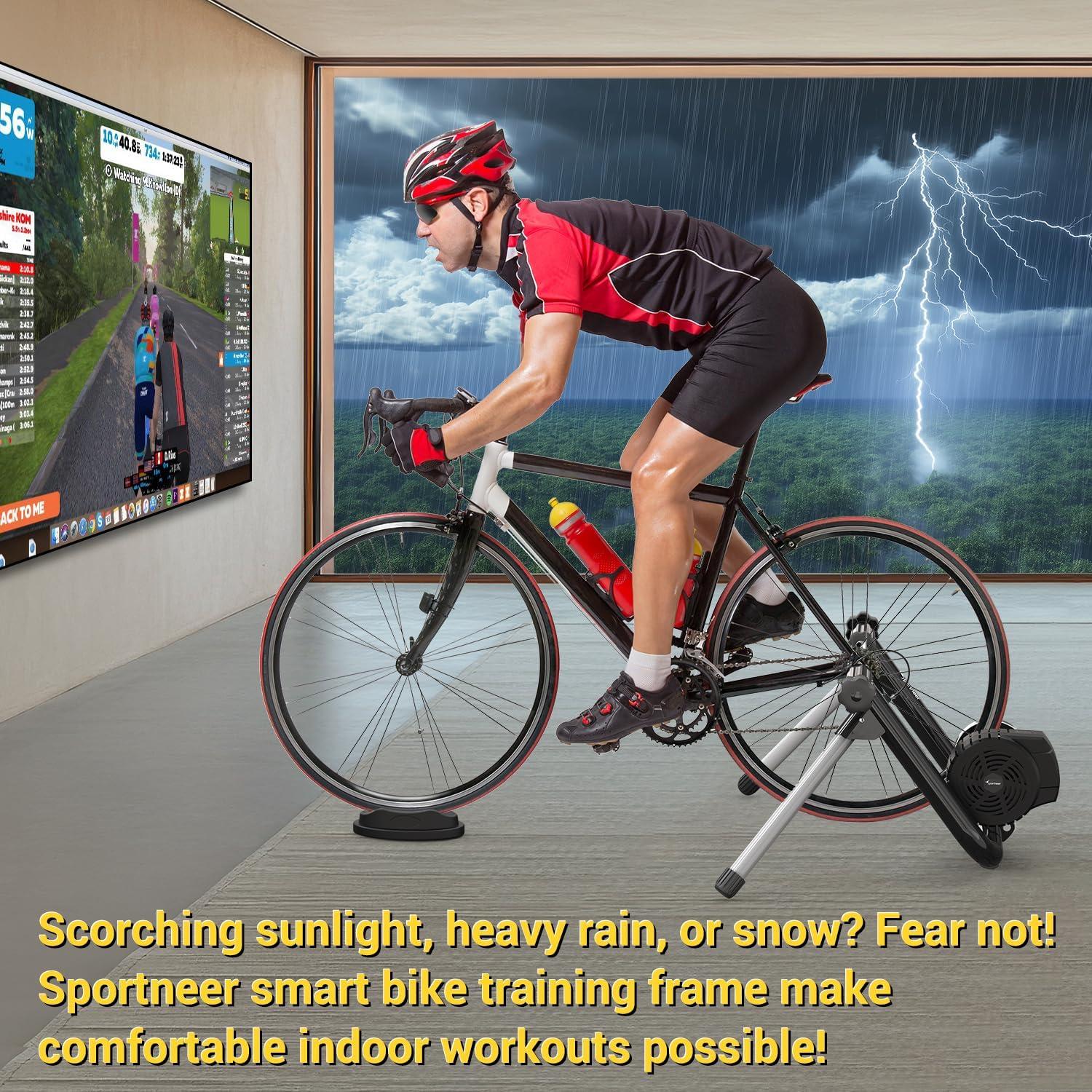 image:imageSportneer Bike Trainer Smart Bike Trainer Stand for 2629 amp 700C Wheels Stationary Bike Stand with Bluetooth 40 amp ANT Connection Compatible with Zwift Onelap Powerfun Rouvy AR App