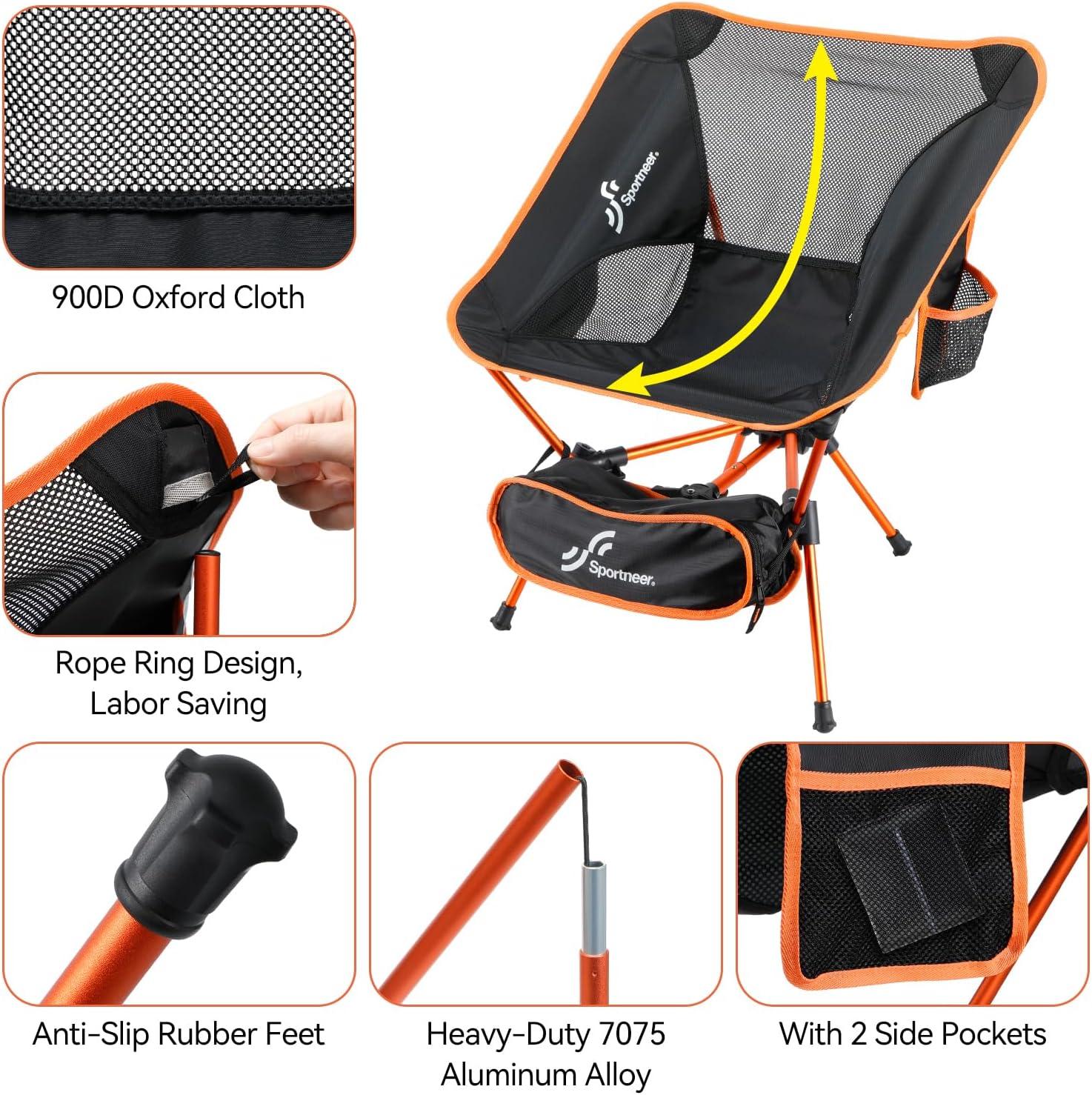 image:imageSportneer Camp Chairs for Adults Backpack Beach Chair Lightweight Folding Compact Camping Chairs Portable Backpacking Chair for Camping Hiking Lawn Picnic Outdoor Travel