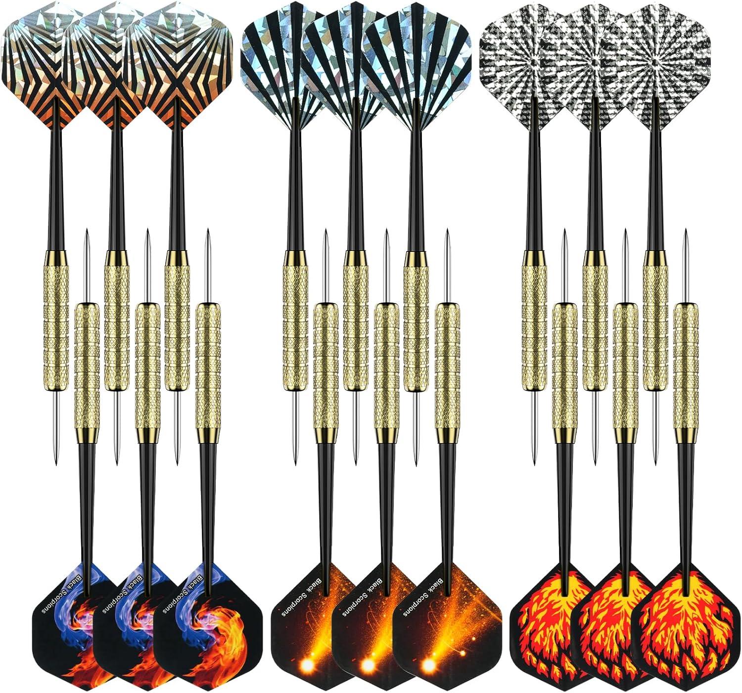 image:imageSportneer Darts Metal Tip Dart Set Steel Tip Darts Set Professional Darts Brass Barrels Metal Tip Darts Extra Flights Premium Darts 18 Pcs for Dartboard with 6 Free PVC Dart Rods and Carrying Bag