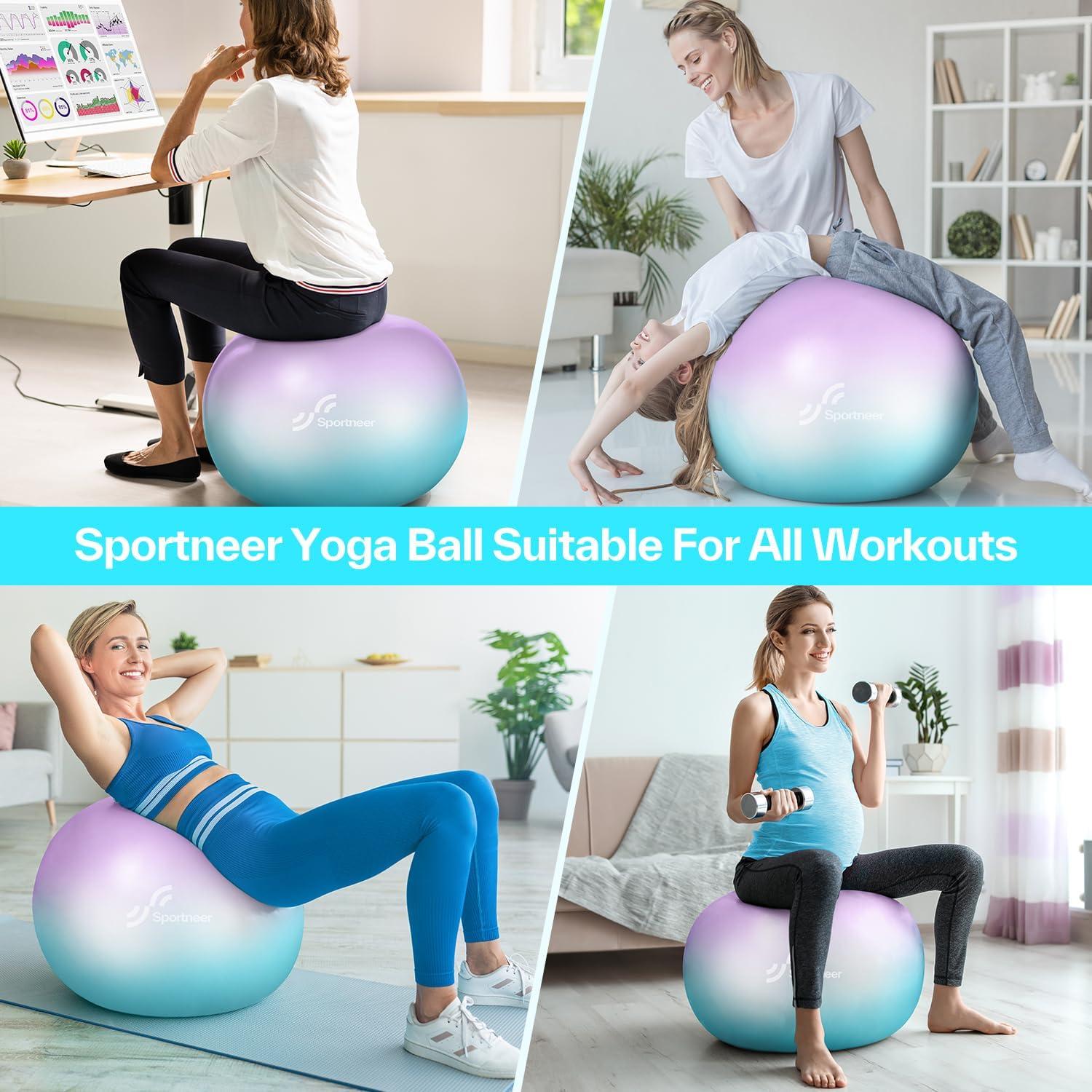image:imageSportneer Extra Thick Exercise Ball 256Yoga Ball with Quick Pump AntiBurst and Slip Resistant Fitness Ball Chair for Pregnancy and Physical Therapy