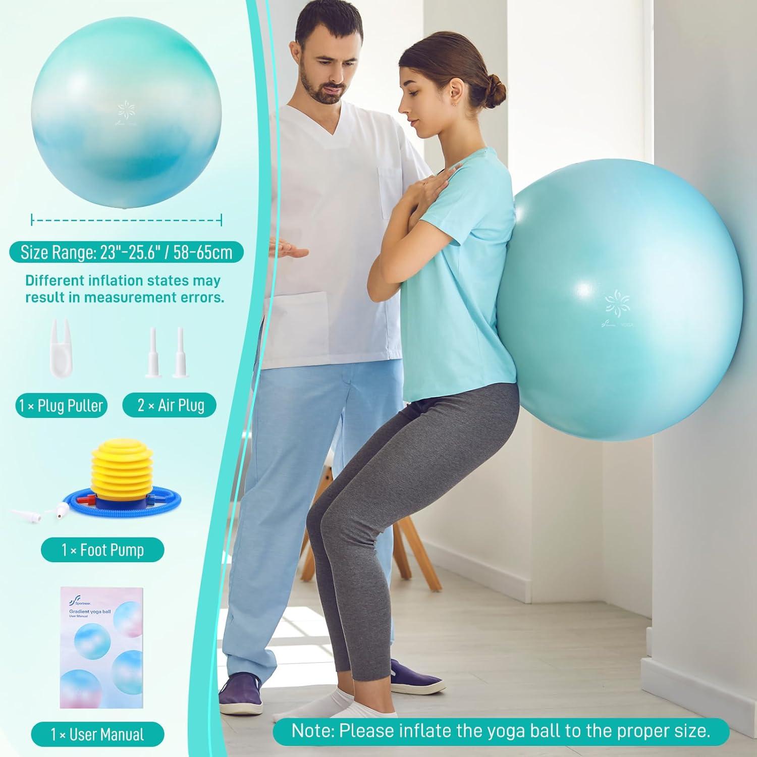 image:imageSportneer Extra Thick Exercise Ball 256Yoga Ball with Quick Pump AntiBurst and Slip Resistant Fitness Ball Chair for Pregnancy and Physical TherapyBlue Green