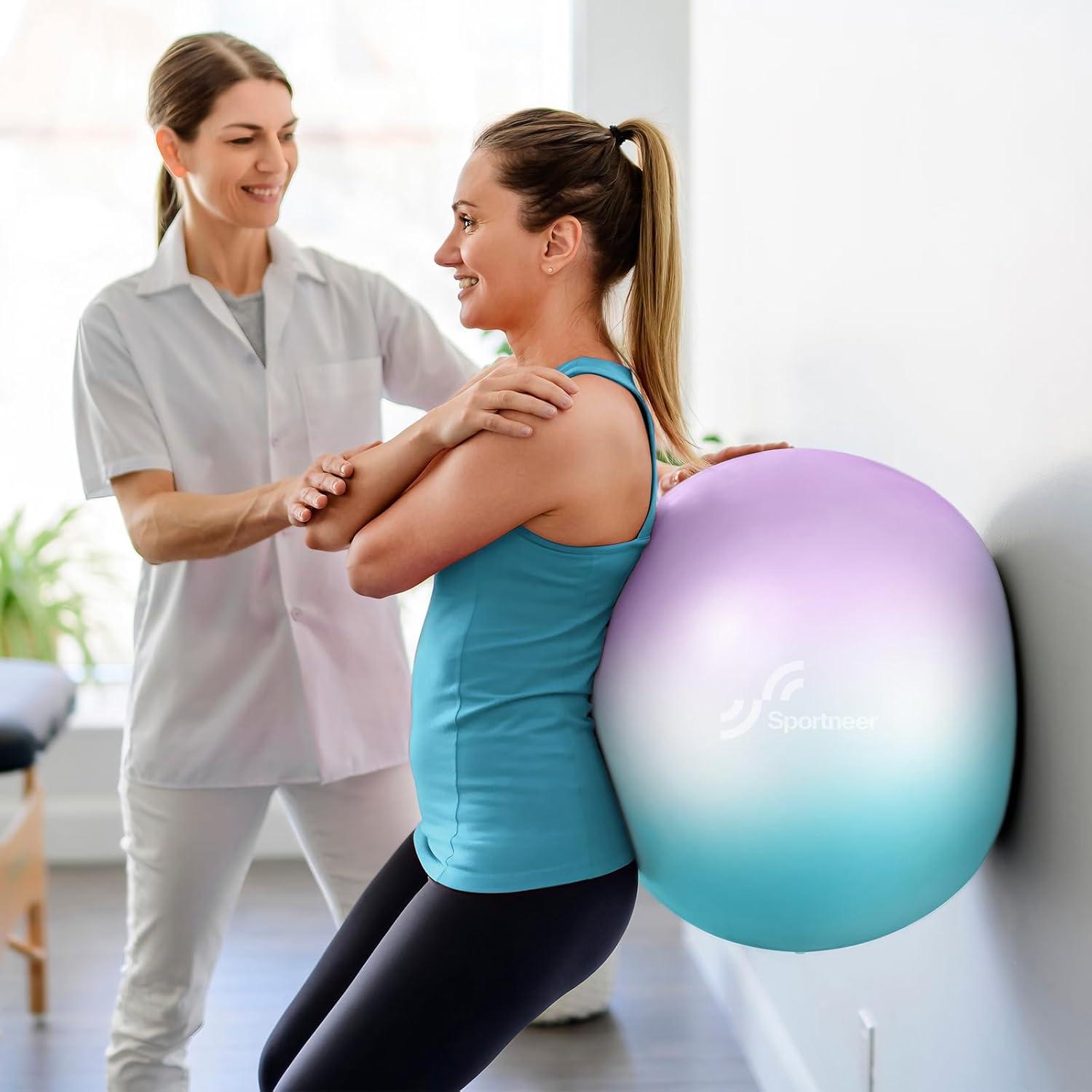 image:imageSportneer Extra Thick Exercise Ball 256Yoga Ball with Quick Pump AntiBurst and Slip Resistant Fitness Ball Chair for Pregnancy and Physical TherapyIris Blue Purple