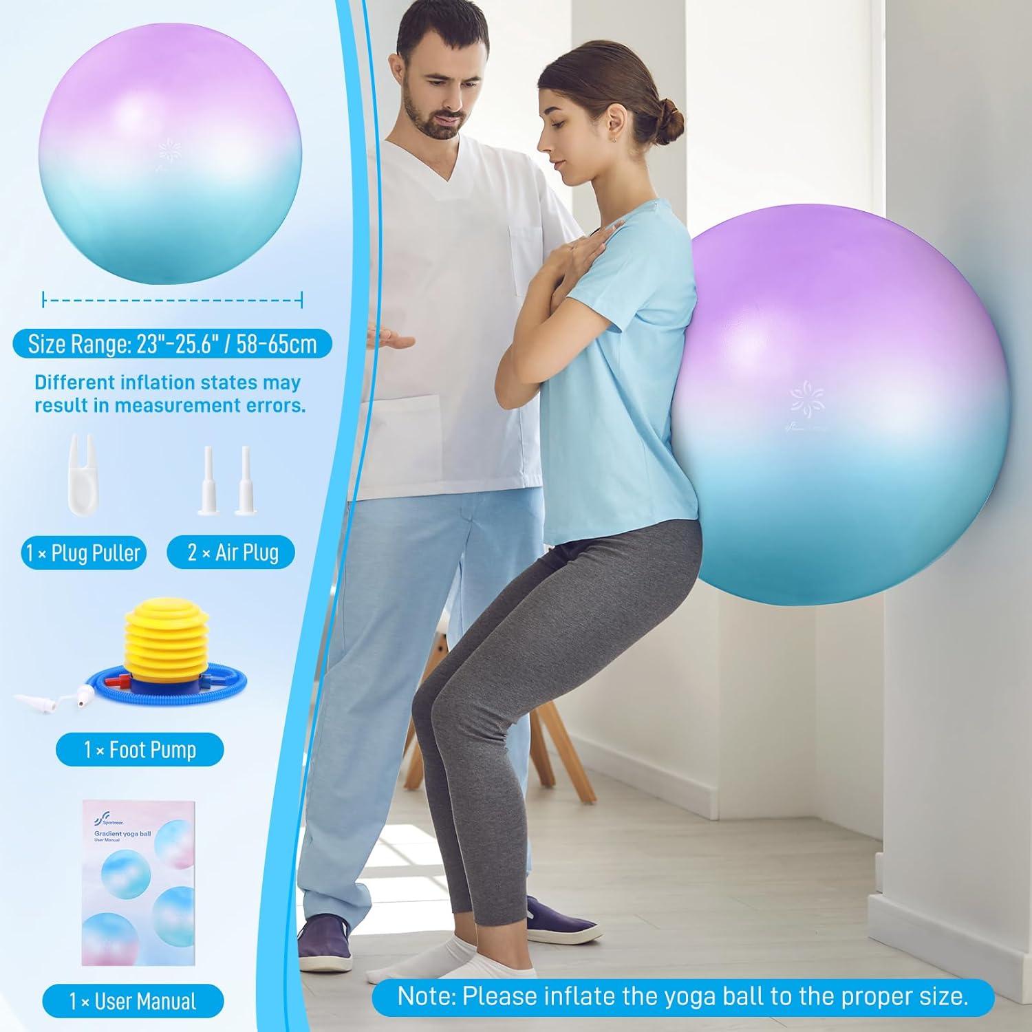image:imageSportneer Extra Thick Exercise Ball 256Yoga Ball with Quick Pump AntiBurst and Slip Resistant Fitness Ball Chair for Pregnancy and Physical TherapyIris Blue Purple