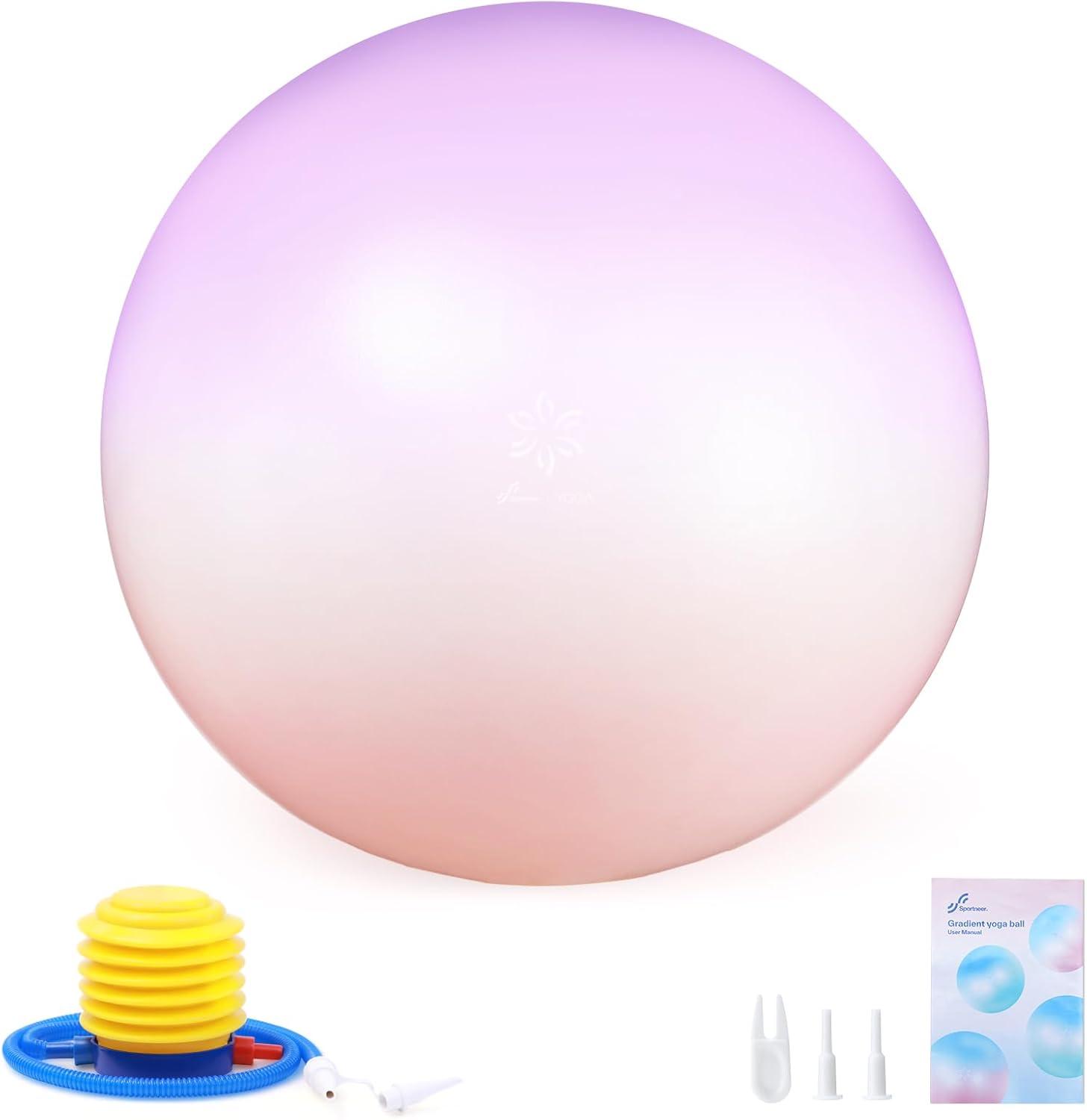 image:imageSportneer Extra Thick Exercise Ball 256Yoga Ball with Quick Pump AntiBurst and Slip Resistant Fitness Ball Chair for Pregnancy and Physical TherapyPink Purple