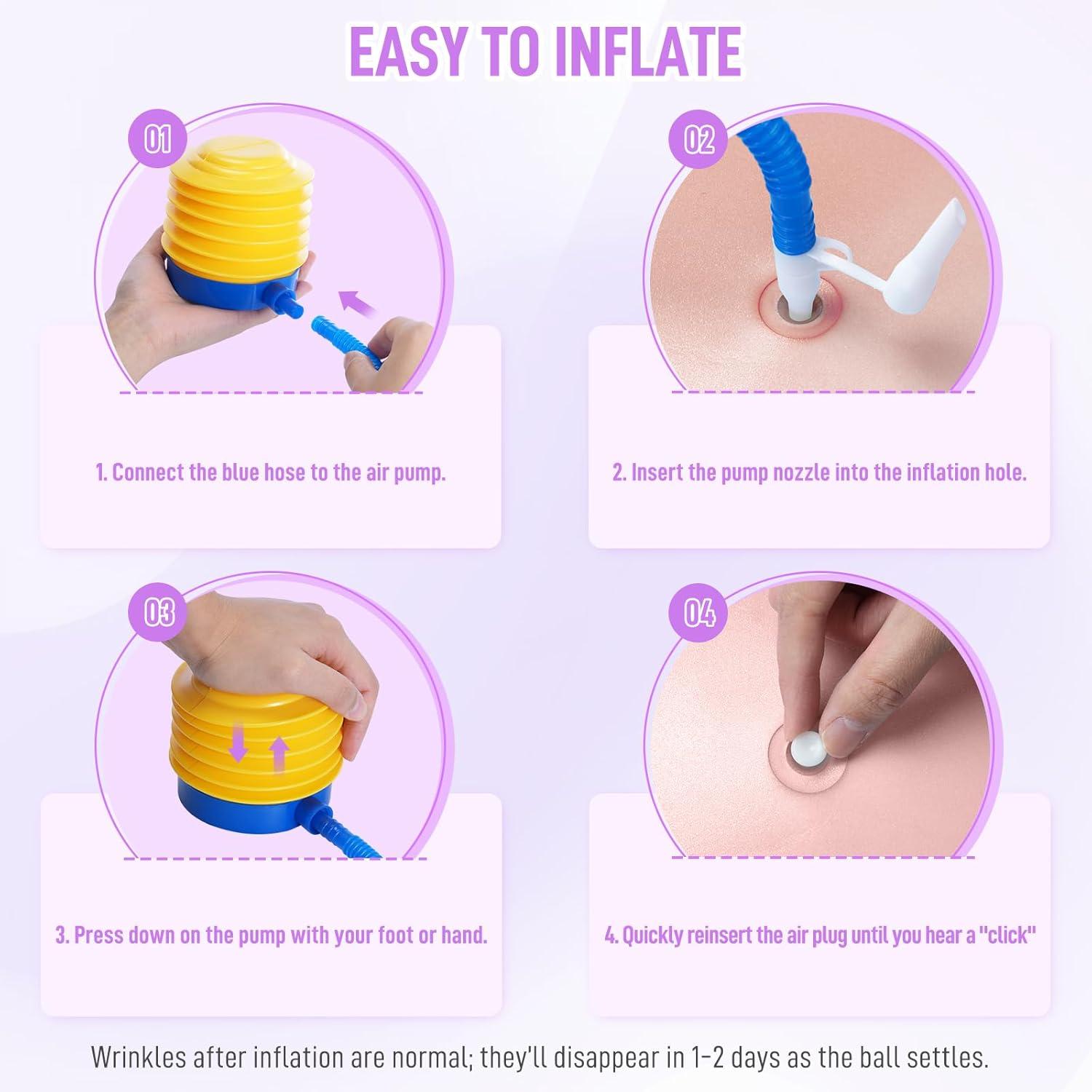 image:imageSportneer Extra Thick Exercise Ball 256Yoga Ball with Quick Pump AntiBurst and Slip Resistant Fitness Ball Chair for Pregnancy and Physical TherapyPink Purple