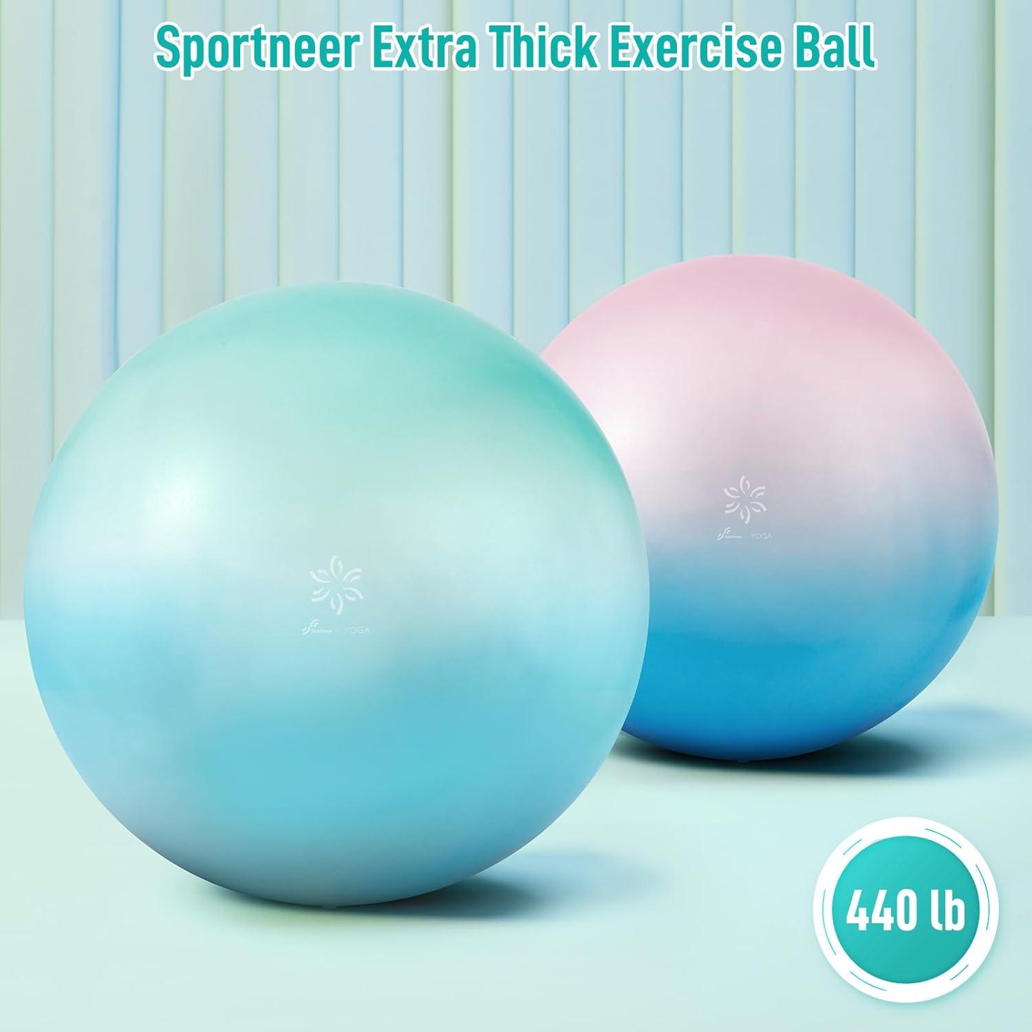 image:imageSportneer Extra Thick Exercise Ball 256Yoga Ball with Quick Pump AntiBurst and Slip Resistant Fitness Ball Chair for Pregnancy and Physical TherapyPink Blue