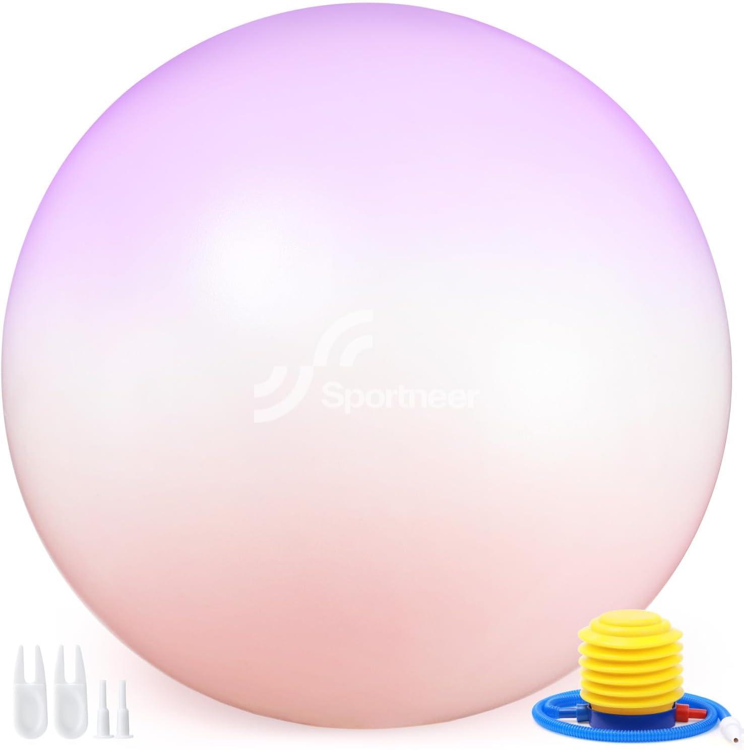 image:imageSportneer Extra Thick Exercise Ball 256Yoga Ball with Quick Pump AntiBurst and Slip Resistant Fitness Ball Chair for Pregnancy and Physical TherapyPink Purple