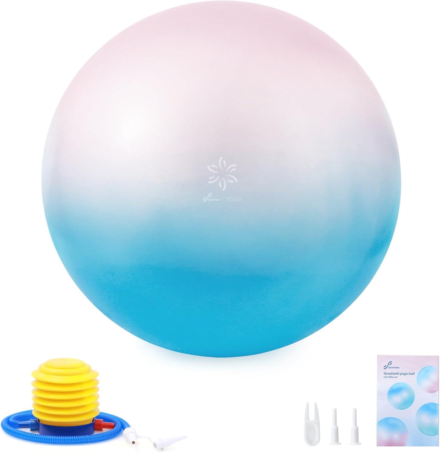image:imageSportneer Extra Thick Exercise Ball 256Yoga Ball with Quick Pump AntiBurst and Slip Resistant Fitness Ball Chair for Pregnancy and Physical TherapyPink Blue