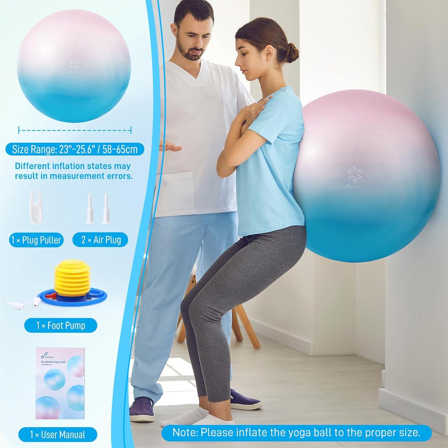 image:imageSportneer Extra Thick Exercise Ball 256Yoga Ball with Quick Pump AntiBurst and Slip Resistant Fitness Ball Chair for Pregnancy and Physical TherapyPink Blue
