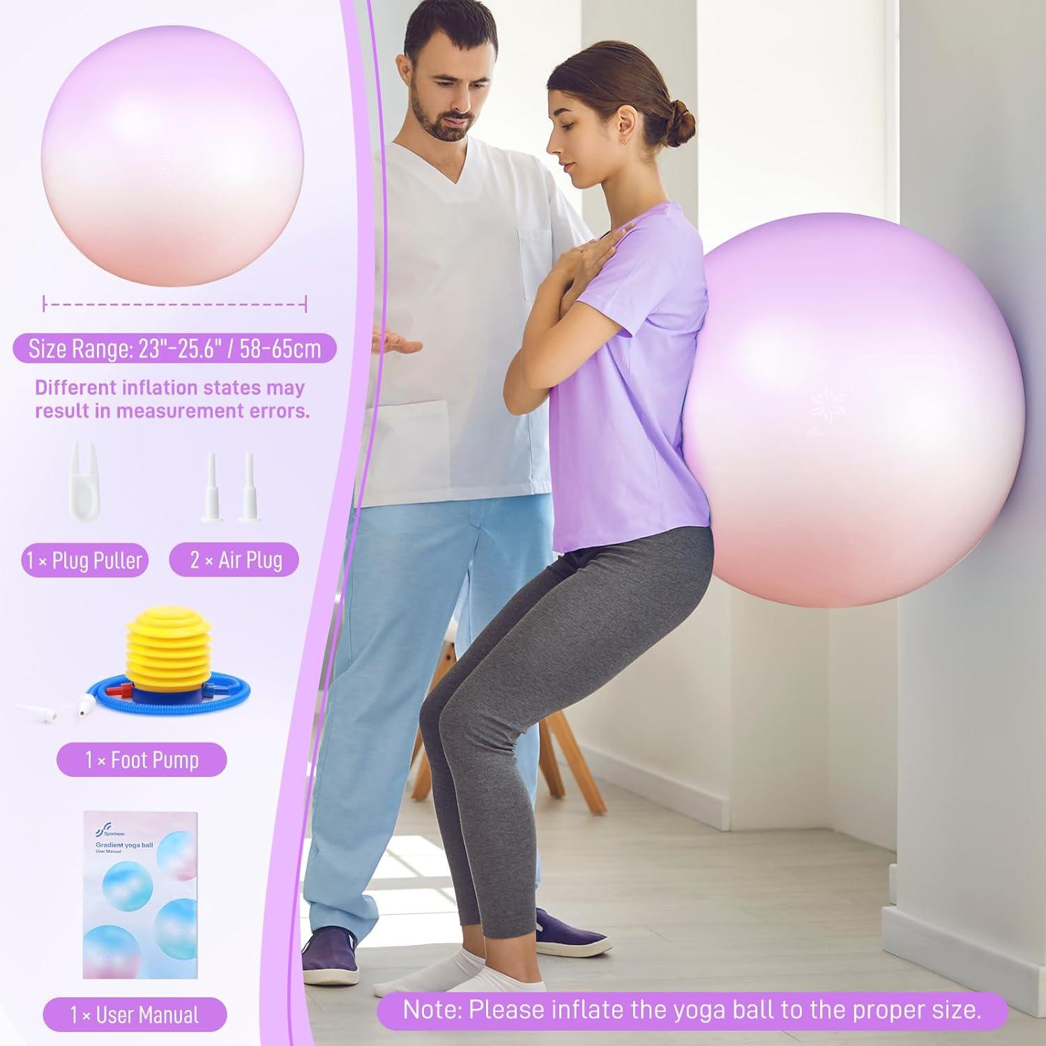 image:imageSportneer Extra Thick Exercise Ball 256Yoga Ball with Quick Pump AntiBurst and Slip Resistant Fitness Ball Chair for Pregnancy and Physical TherapyPink Purple