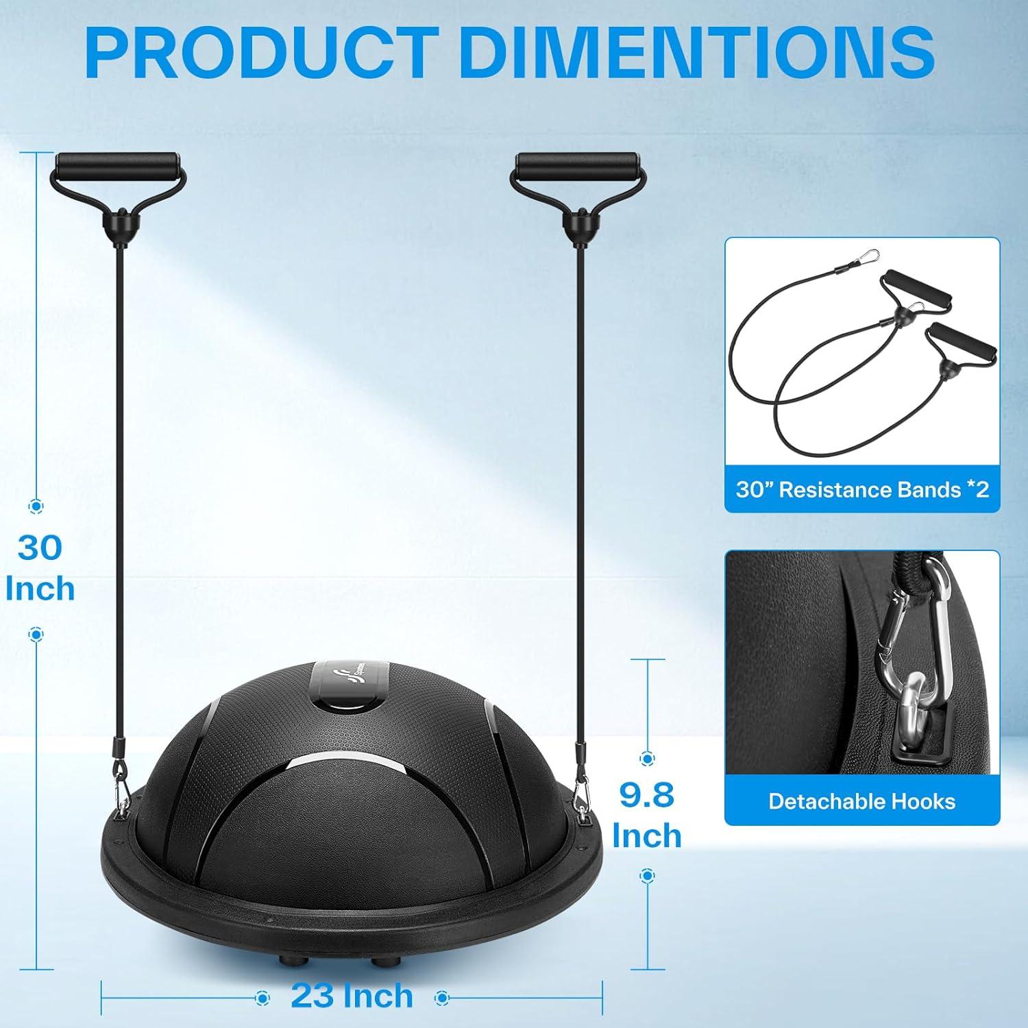image:imageSportneer Half Balance Ball Inflatable Exercise Ball Trainer With Resistance Bands amp Pump Nonslip Yoga Ball for Stability Core Training Physical Therapy Home Gym EquipmentBlack