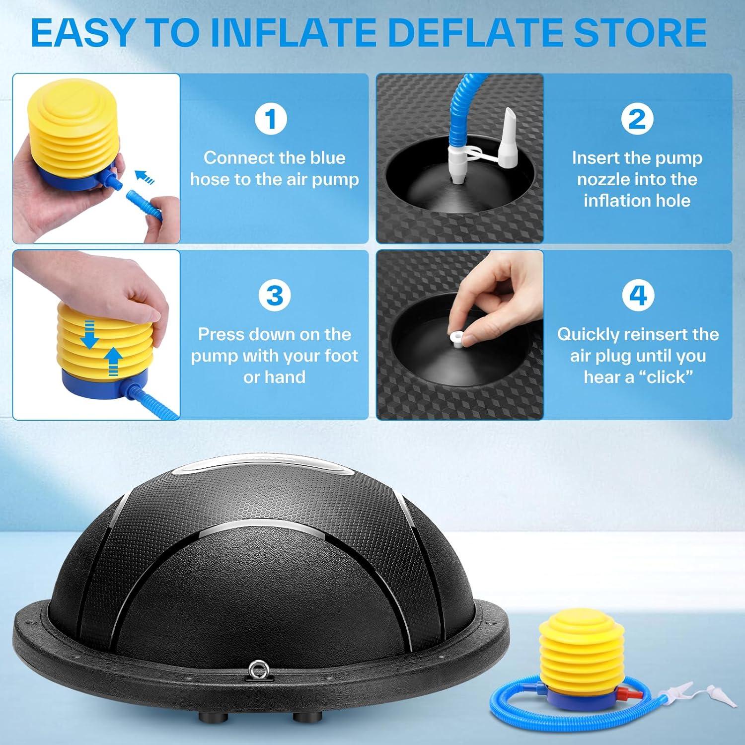 image:imageSportneer Half Balance Ball Inflatable Exercise Ball Trainer With Resistance Bands amp Pump Nonslip Yoga Ball for Stability Core Training Physical Therapy Home Gym EquipmentBlack