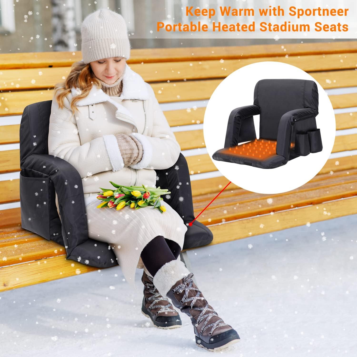image:imageSportneer Heated Stadium Seats for Bleachers with Back Support Bleacher Chairs with Back and Cushion 3 Levels of Heat Bleacher Seat Foldable Stadium Chair for Outdoor Sport Events NO Power Bank