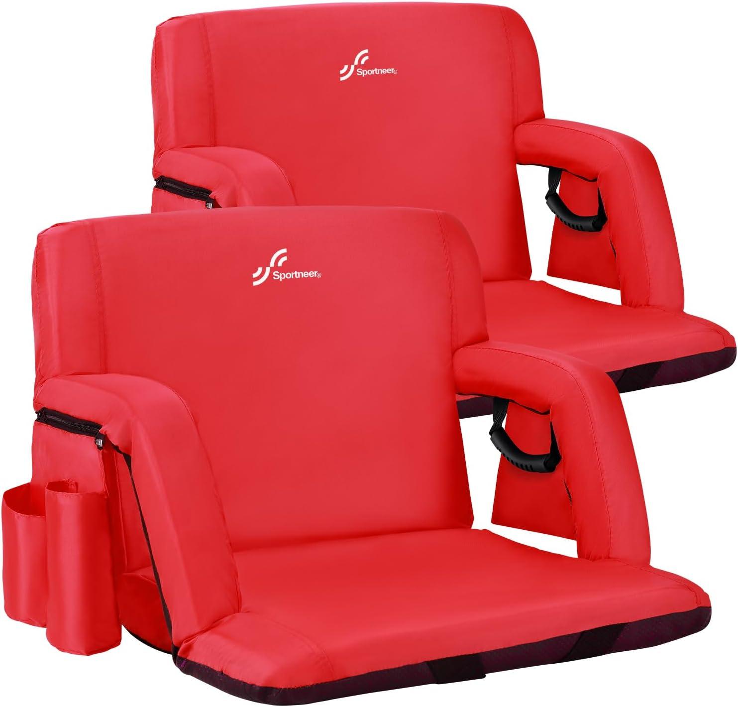 image:imageSportneer Stadium Seats with Back Support 25 Thick Comfy Cushion 6 Adjustable Angle Bleacher Seat with Armrest 2 Large Pockets 2 Cup Holders Stadium Chair for Sport Events Concerts ParksRed 2 Pack