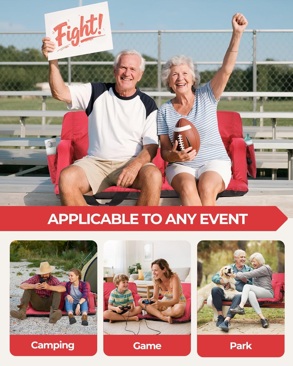 image:imageSportneer Stadium Seats with Back Support 25 Thick Comfy Cushion 6 Adjustable Angle Bleacher Seat with Armrest 2 Large Pockets 2 Cup Holders Stadium Chair for Sport Events Concerts ParksRed 2 Pack