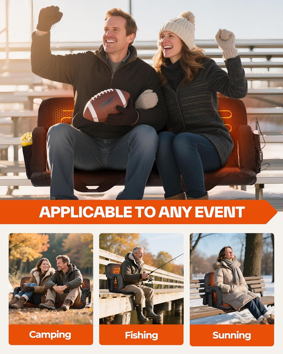 image:imageSportneer Stadium Seats with Back Support 25 Thick Comfy Cushion 6 Adjustable Angle Bleacher Seat with Armrest 2 Large Pockets 2 Cup Holders Stadium Chair for Sport Events Concerts ParksBlack 2 Pack
