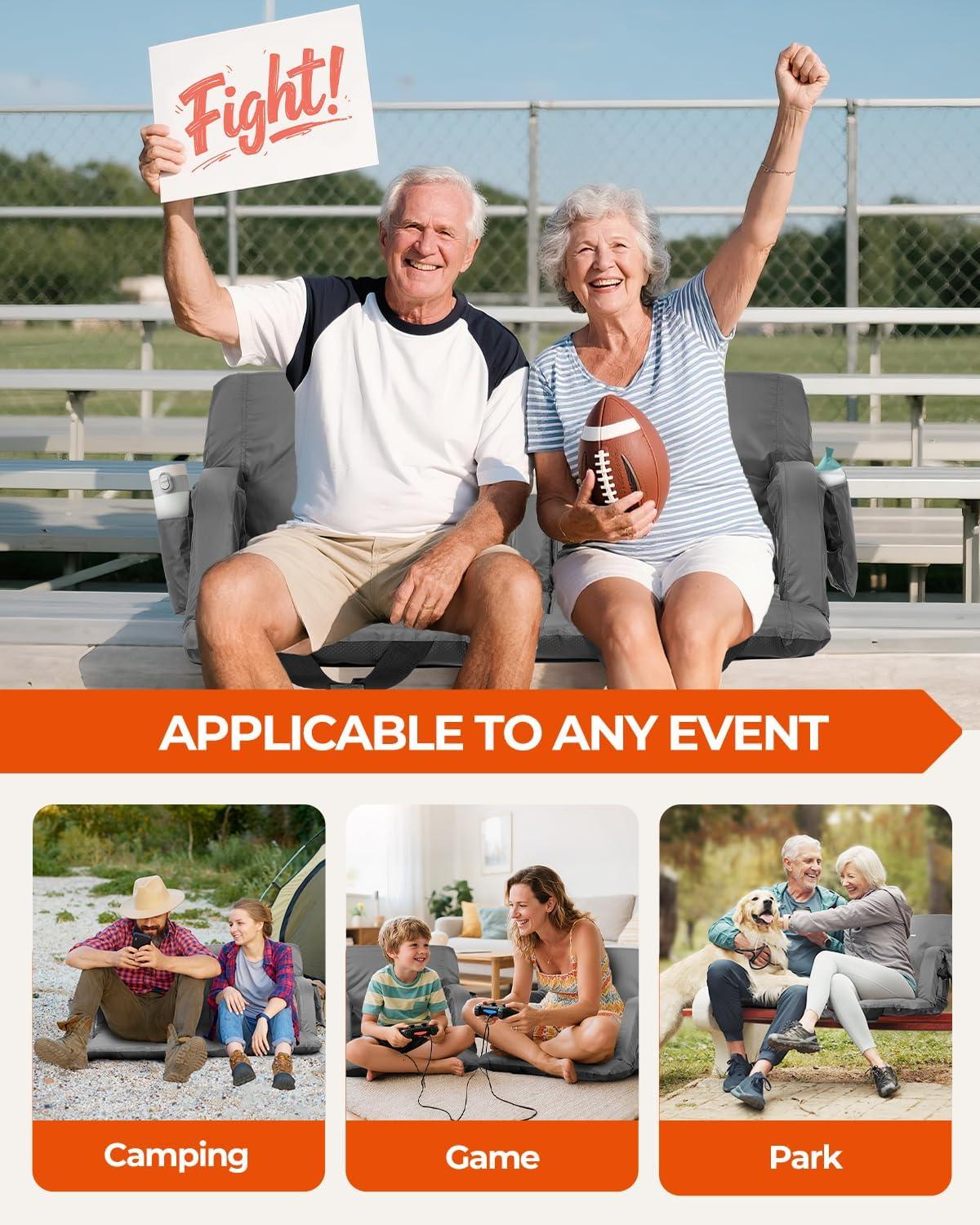 image:imageSportneer Stadium Seats with Back Support 25 Thick Comfy Cushion 6 Adjustable Angle Bleacher Seat with Armrest 2 Large Pockets 2 Cup Holders Stadium Chair for Sport Events Concerts ParksGrey 2 Pack