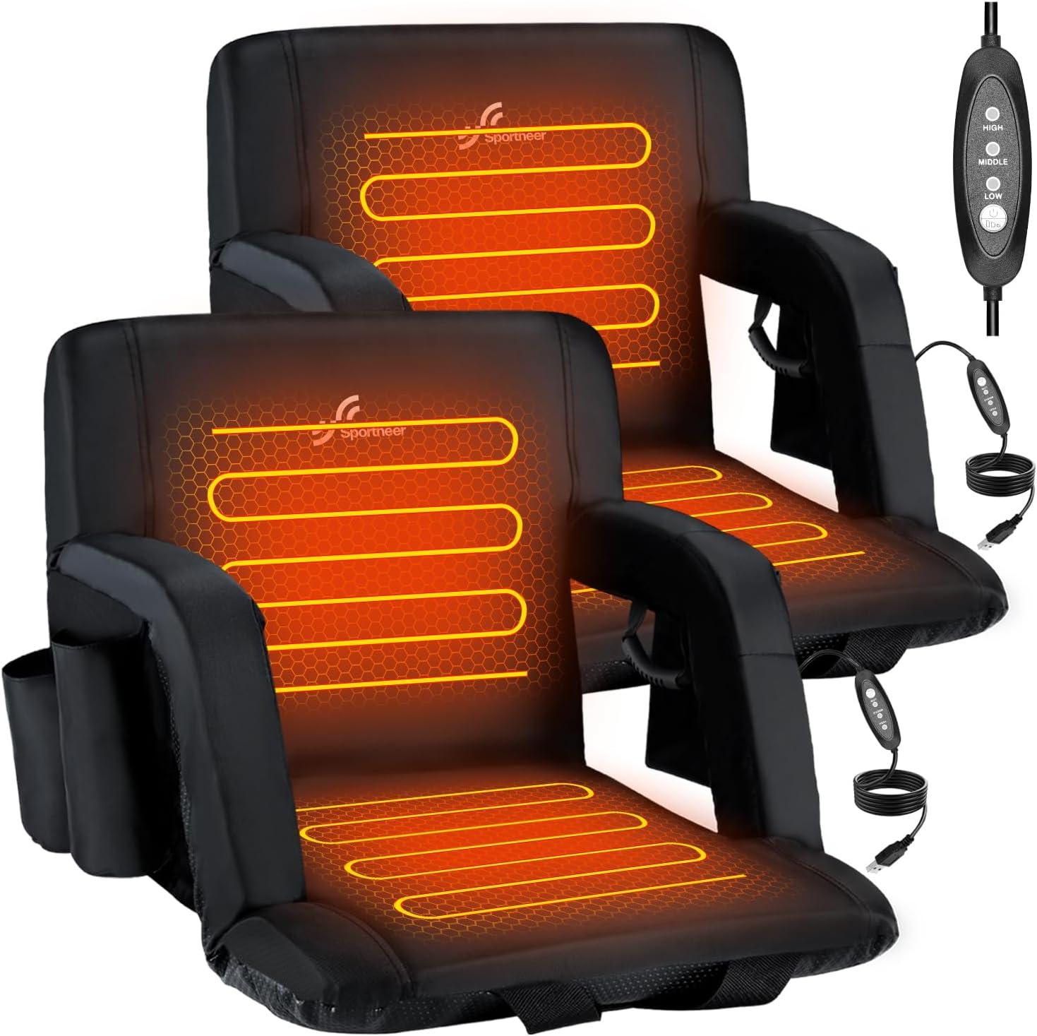 image:imageSportneer Stadium Seats with Back Support 25 Thick Comfy Cushion 6 Adjustable Angle Bleacher Seat with Armrest 2 Large Pockets 2 Cup Holders Stadium Chair for Sport Events Concerts ParksBlack 2 Pack