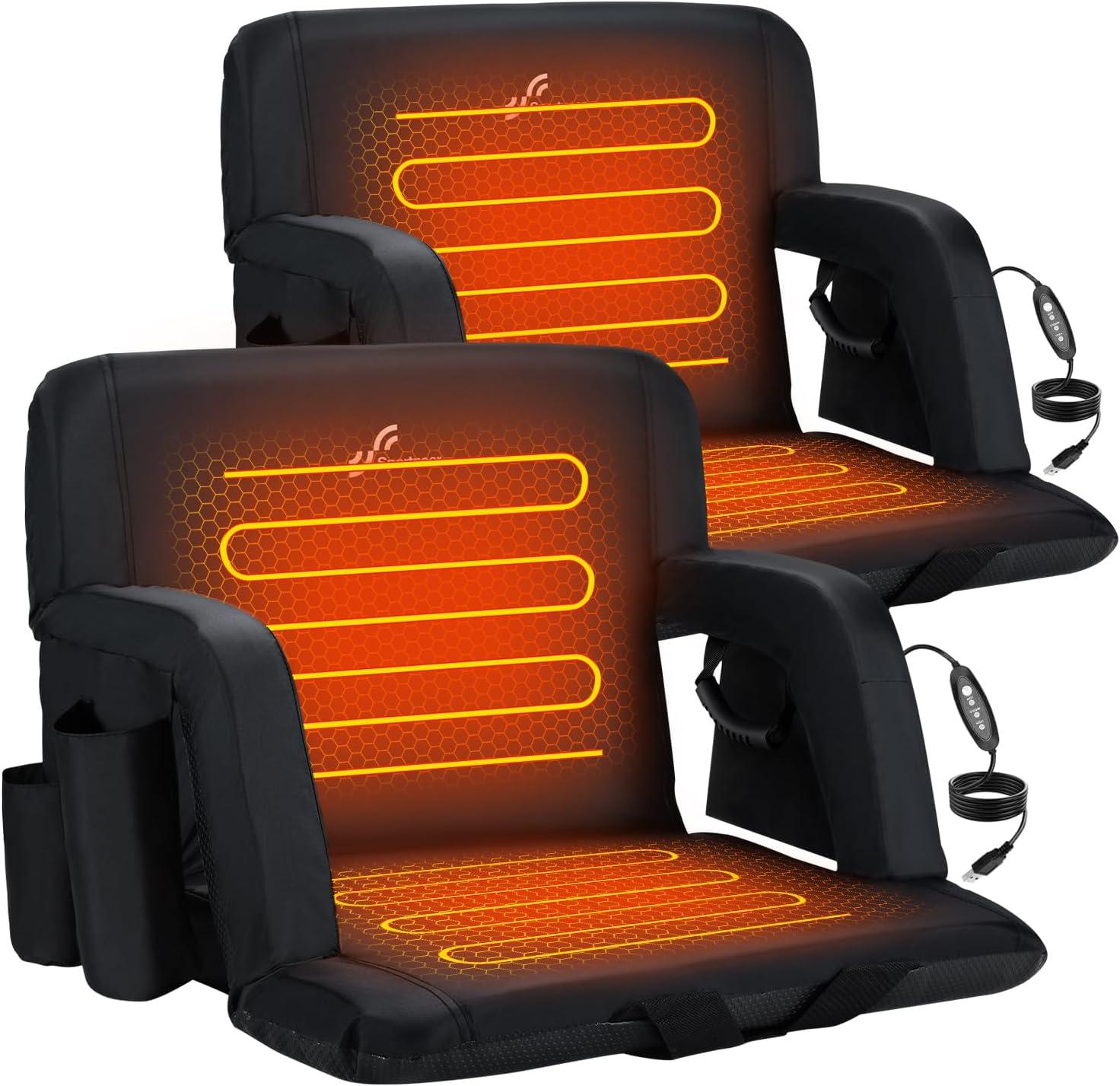image:imageSportneer Stadium Seats with Back Support 25 Thick Comfy Cushion 6 Adjustable Angle Bleacher Seat with Armrest 2 Large Pockets 2 Cup Holders Stadium Chair for Sport Events Concerts ParksBlack 2 Pack