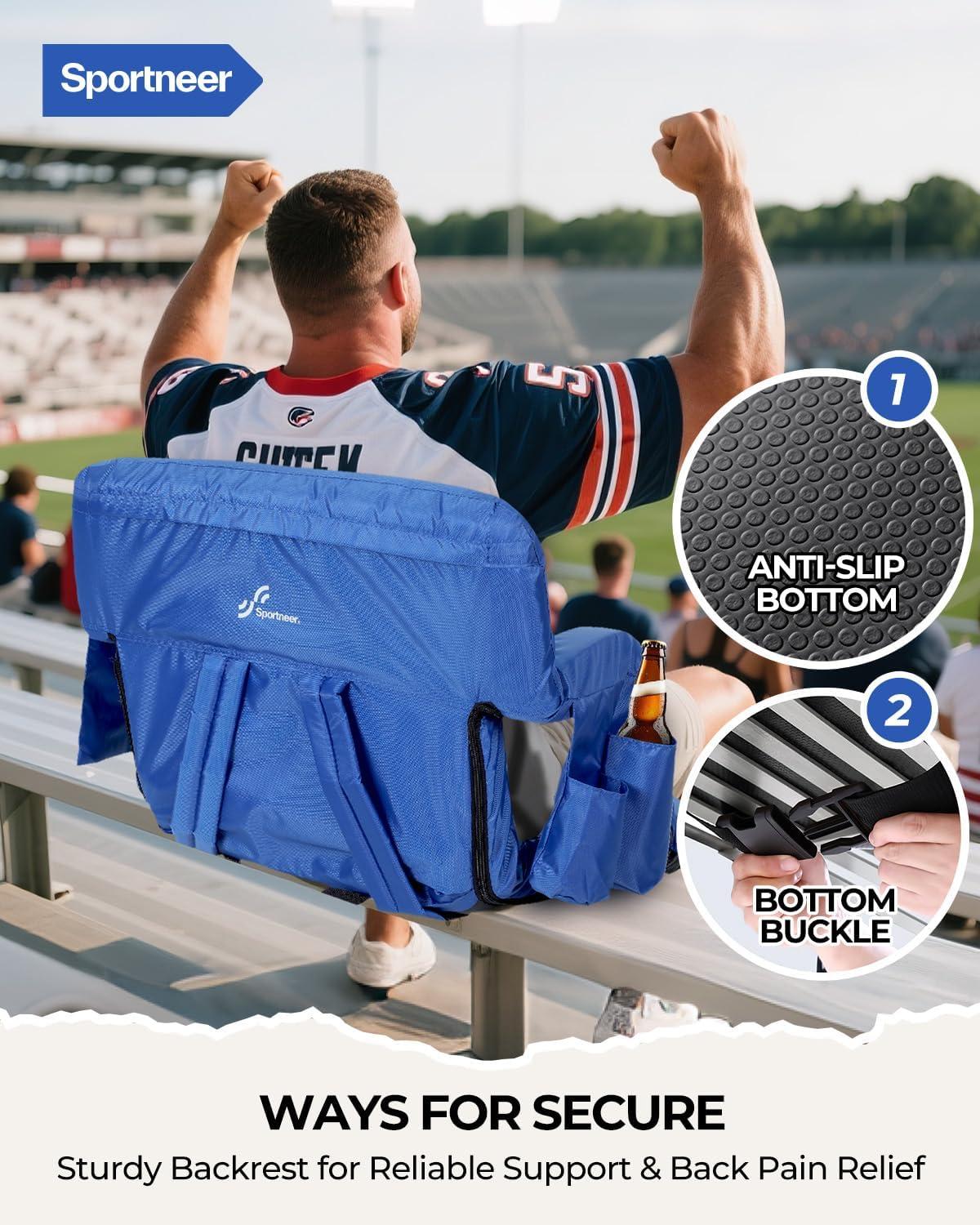 image:imageSportneer Stadium Seats with Back Support 25 Thick Comfy Cushion 6 Adjustable Angle Bleacher Seat with Armrest 2 Large Pockets 2 Cup Holders Stadium Chair for Sport Events Concerts ParksBlue