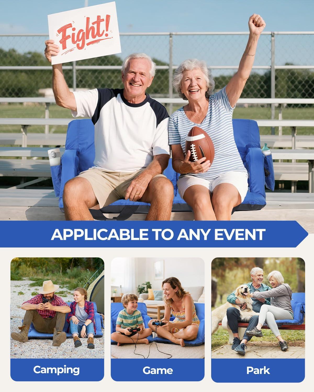 image:imageSportneer Stadium Seats with Back Support 25 Thick Comfy Cushion 6 Adjustable Angle Bleacher Seat with Armrest 2 Large Pockets 2 Cup Holders Stadium Chair for Sport Events Concerts ParksBlue