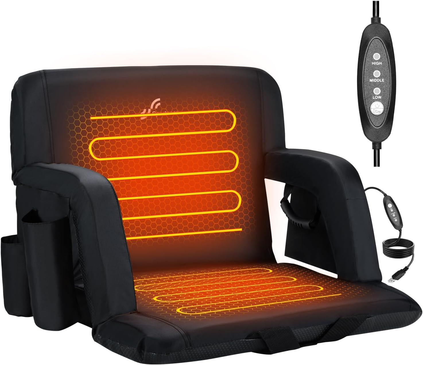 image:imageSportneer Stadium Seats with Back Support 25 Thick Comfy Cushion 6 Adjustable Angle Bleacher Seat with Armrest 2 Large Pockets 2 Cup Holders Stadium Chair for Sport Events Concerts ParksBlack