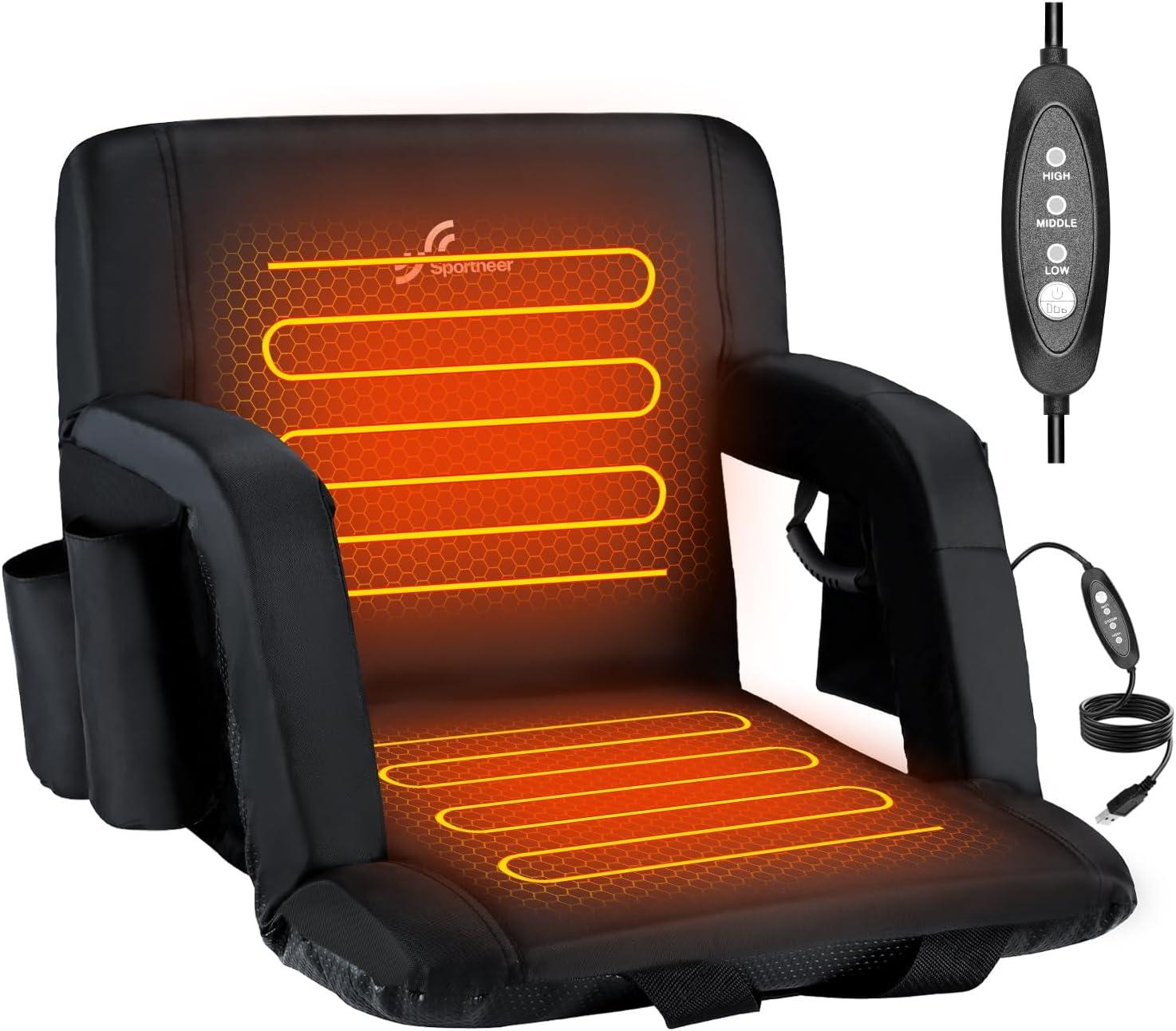 image:imageSportneer Stadium Seats with Back Support 25 Thick Comfy Cushion 6 Adjustable Angle Bleacher Seat with Armrest 2 Large Pockets 2 Cup Holders Stadium Chair for Sport Events Concerts ParksBlack
