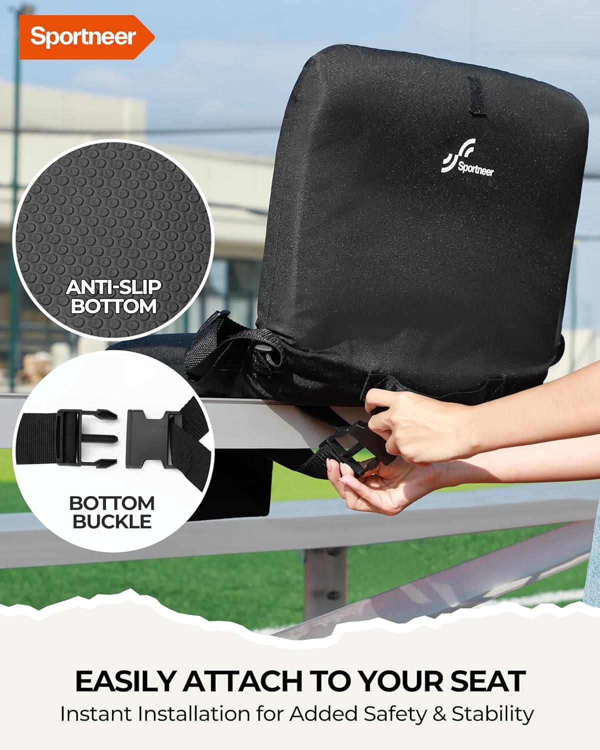 image:imageSportneer Stadium Seats with Back Support 6 Reclining Position Folding Bleacher Chairs with Back and Cushion Padded Bleacher Seats with Shoulder Strap amp Storage pocket for Events Outdoors CampingBlack 2 Pack