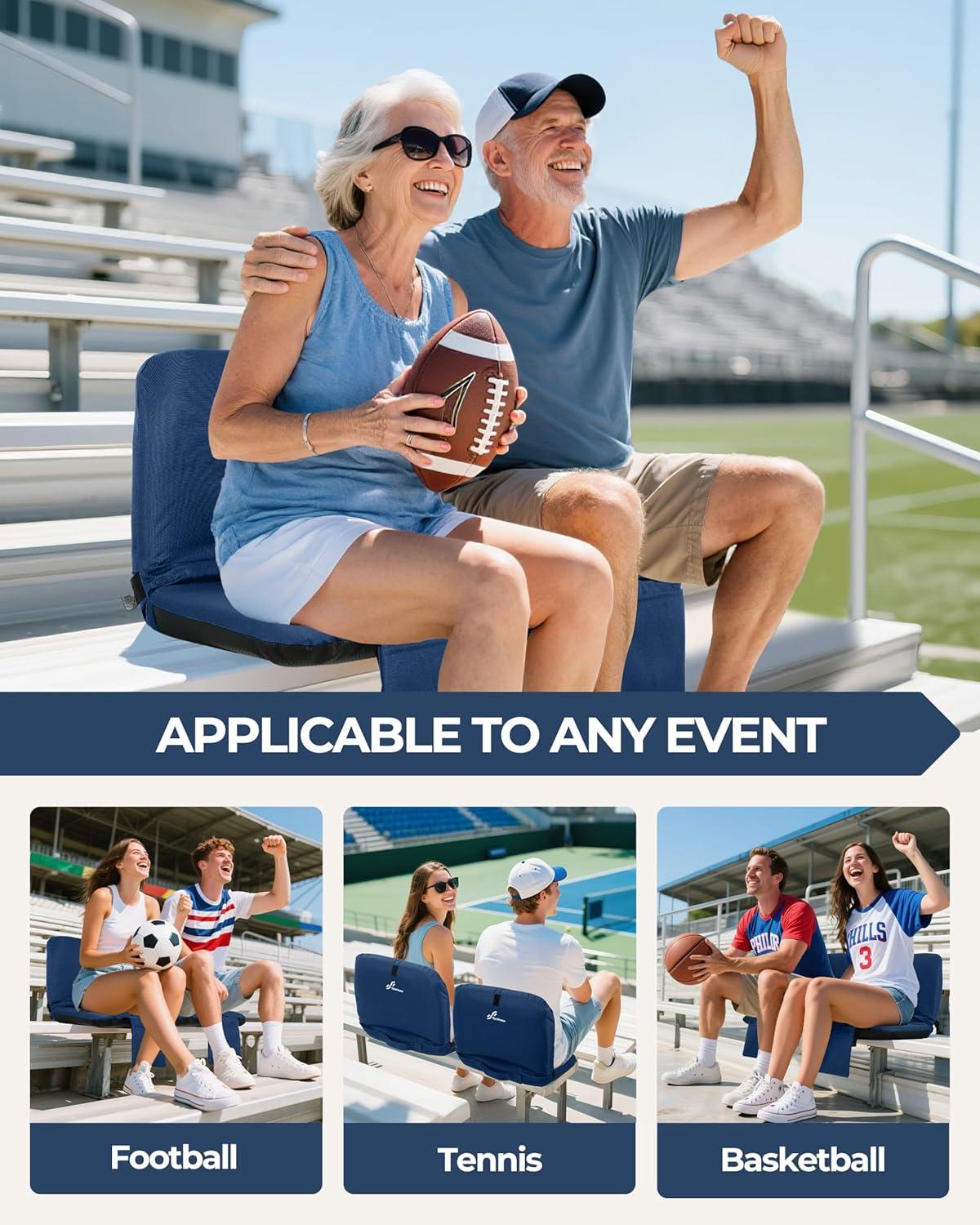 image:imageSportneer Stadium Seats with Back Support 6 Reclining Position Folding Bleacher Chairs with Back and Cushion Padded Bleacher Seats with Shoulder Strap amp Storage pocket for Events Outdoors CampingBlue