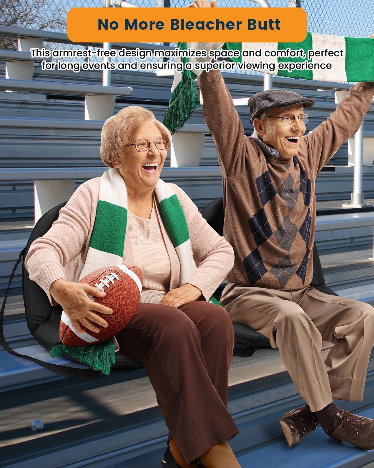 image:imageSportneer Stadium Seats with Back Support Extra Wide Stadium Seats for Bleachers with Shoulder Strap 2 Pack Portable Round Bleacher Seats with 6 Reclining Positions for Camping Sport Event