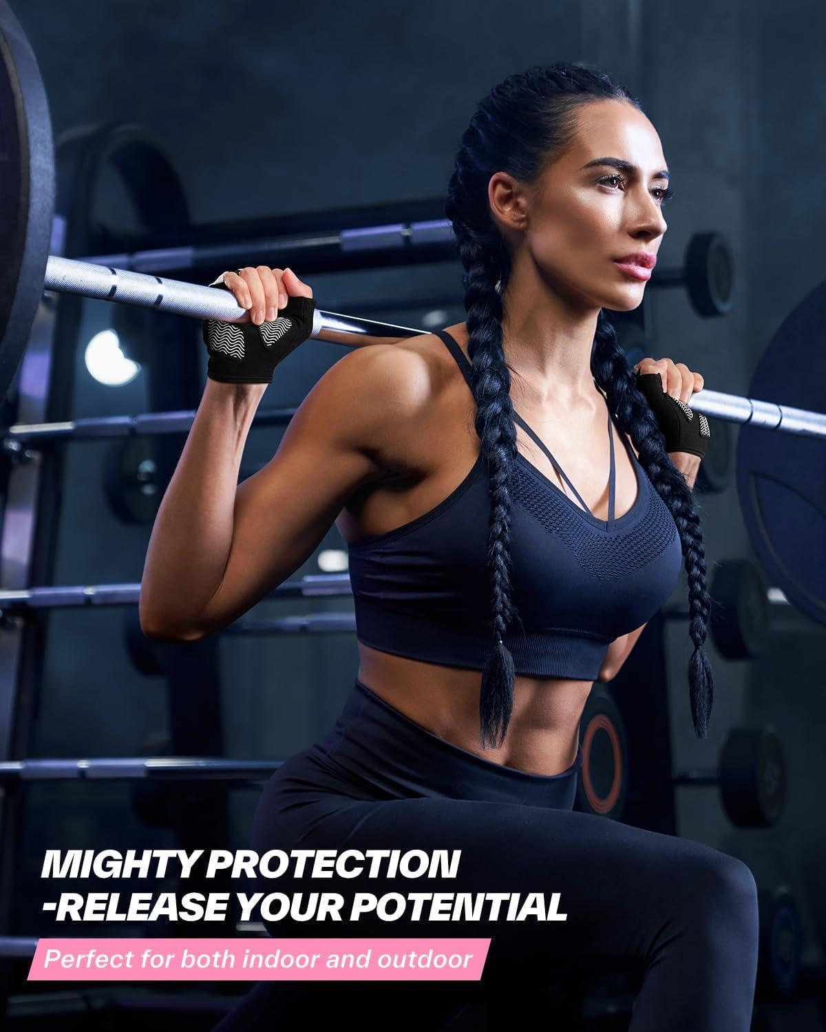 image:imageSportneer Workout Gloves for Men amp Women Full Palm Protection Breathable Exercise Gloves wCurved Open Back Lightweight Fitness Gloves for Pull Up Dumbbells Cycling RowingBlackWhite