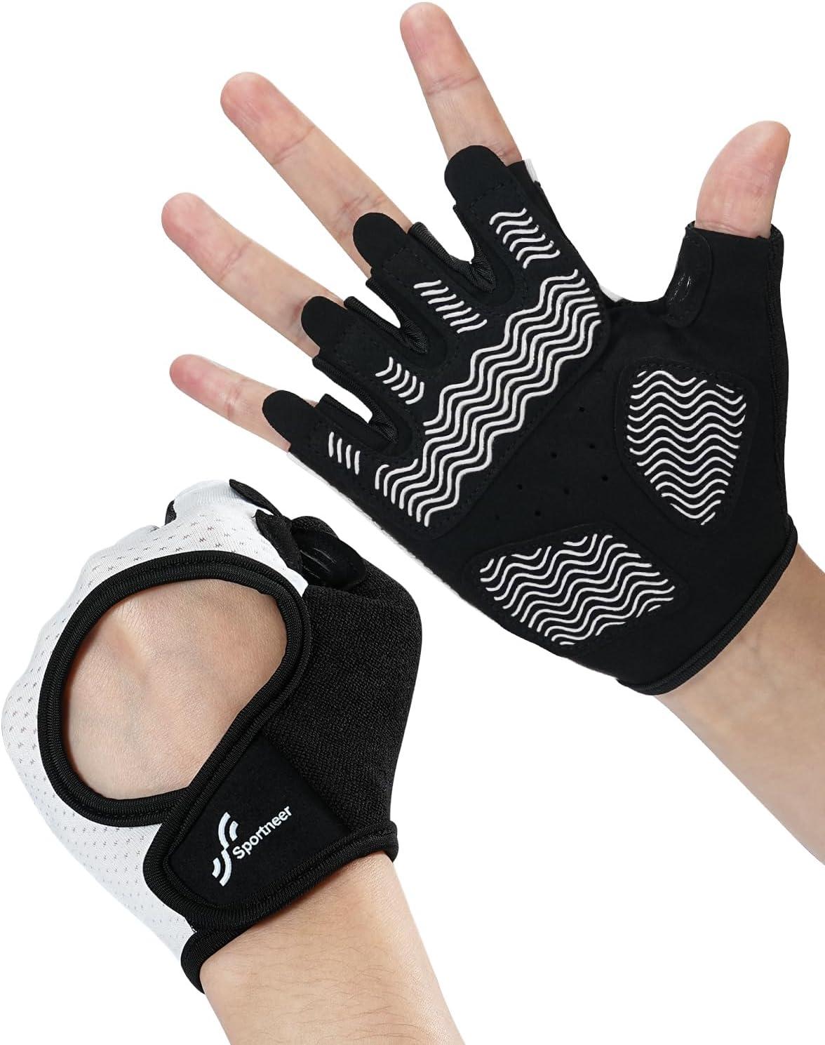 image:imageSportneer Workout Gloves for Men amp Women Full Palm Protection Breathable Exercise Gloves wCurved Open Back Lightweight Fitness Gloves for Pull Up Dumbbells Cycling RowingBlackWhite