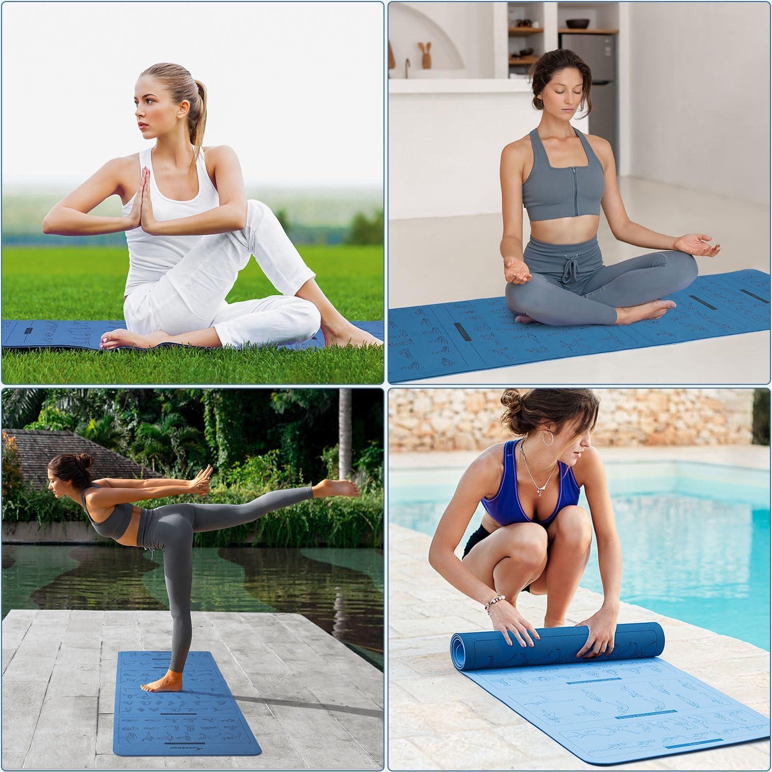 image:imageYoga Mat with Poses Sportneer Yoga Mats for Women amp Men Non Slip DoubleSided Exercise Mats for Home Workout 24 Wide x 72 Long x 14 Thick Exercise Mat Yoga Mat with Strap Home Gym