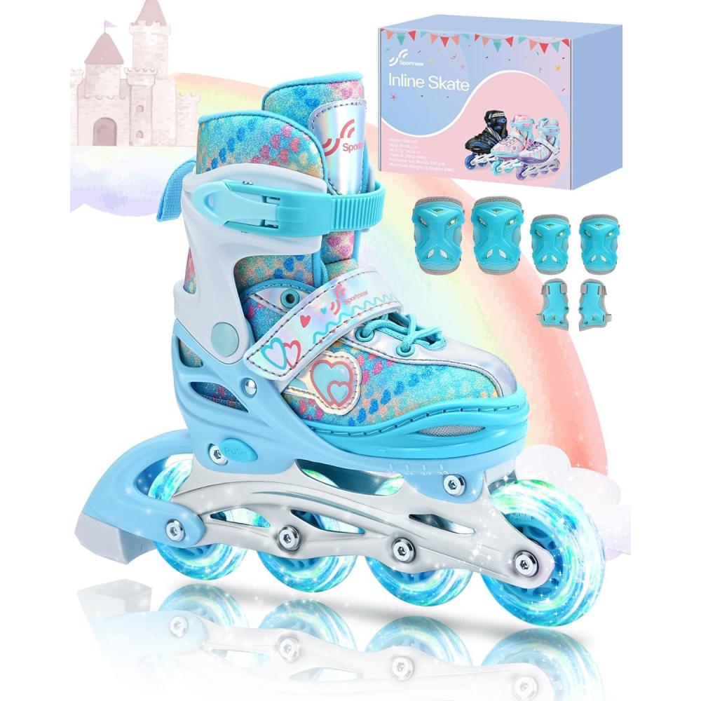 image:imageSportneer 4 Size Adjustable Inline Skates for Girls Kids Inline Skates Size 12C9 with Light Up Wheels Roller Blade with Protective Gear Set for Kids Girls Women Beginners Indoor amp Outdoor UseBlue