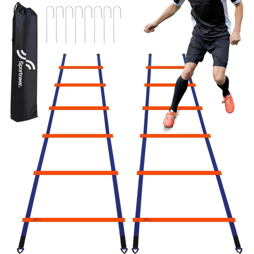image:imageSportneer Agility Ladder Speed Training Set 12 Rungs 20ft Detachable Exercise Ladders in 2pcs 6 rungs Each with Ground Stakes for Soccer Football Footwork Training Ladder with Carry BagOrange