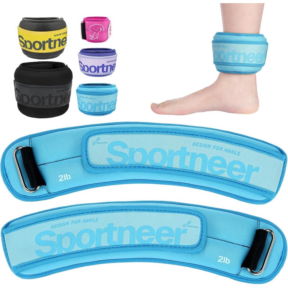 image:imageSportneer Ankle Weights 051235 LBS 1 Pair Wrist Leg Arm Weights for Women Men Kids Child with Adjustable Straps Strength Weighted for Jogging Running Walking Fitness Gym WorkoutBlue