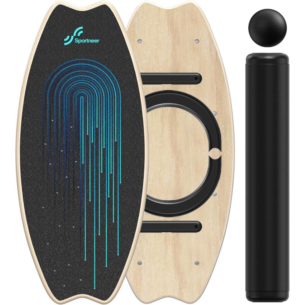 image:imageSportneer Balance Board 7 Modes Wobble Board with Adjustable Stoppers Exercise Balancing Stability Trainer for Improve Balance Surf Trainer amp Physical Therapy Roller and 28 Ball IncludedLight Blue Black